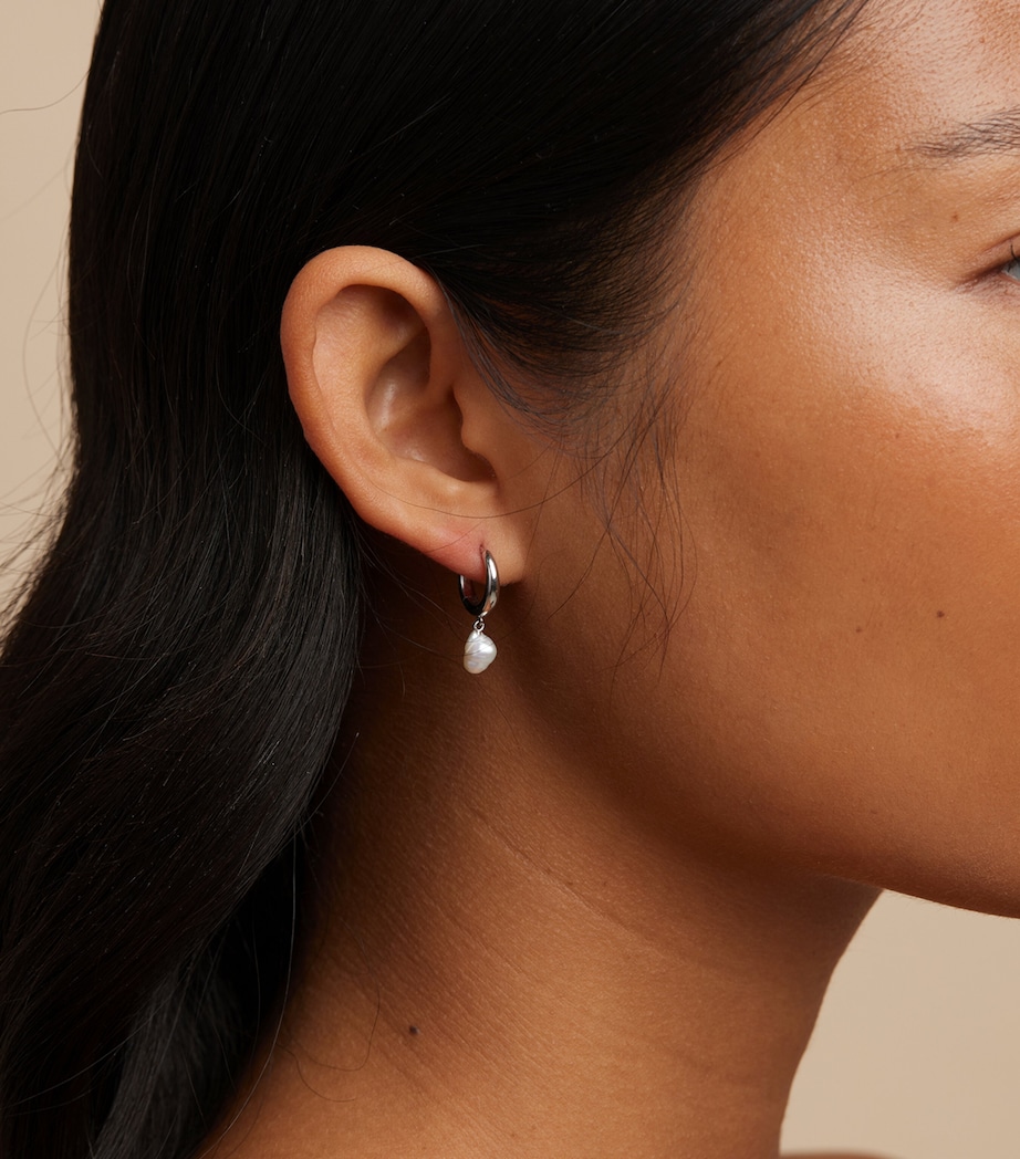 Sterling Silver and Pearl Huggies SILVER Image 2