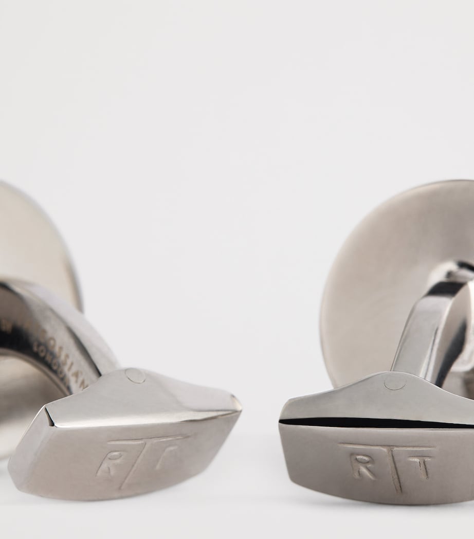 Tateossian Mens Palladium-Plated Trinity Cufflinks Green Image 5