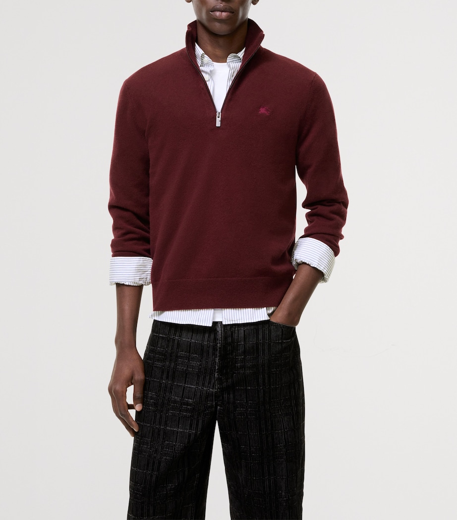 Burberry Mens Cashmere-Blend Quarter-Zip Slim Sweater Oxblood Red Image 2