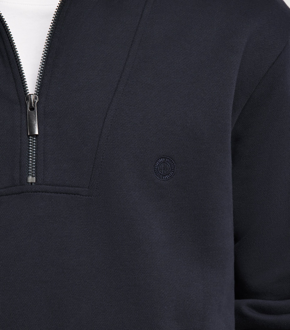 Harrods Mens Cotton Jersey Quarter-Zip Sweatshirt Navy Image 3