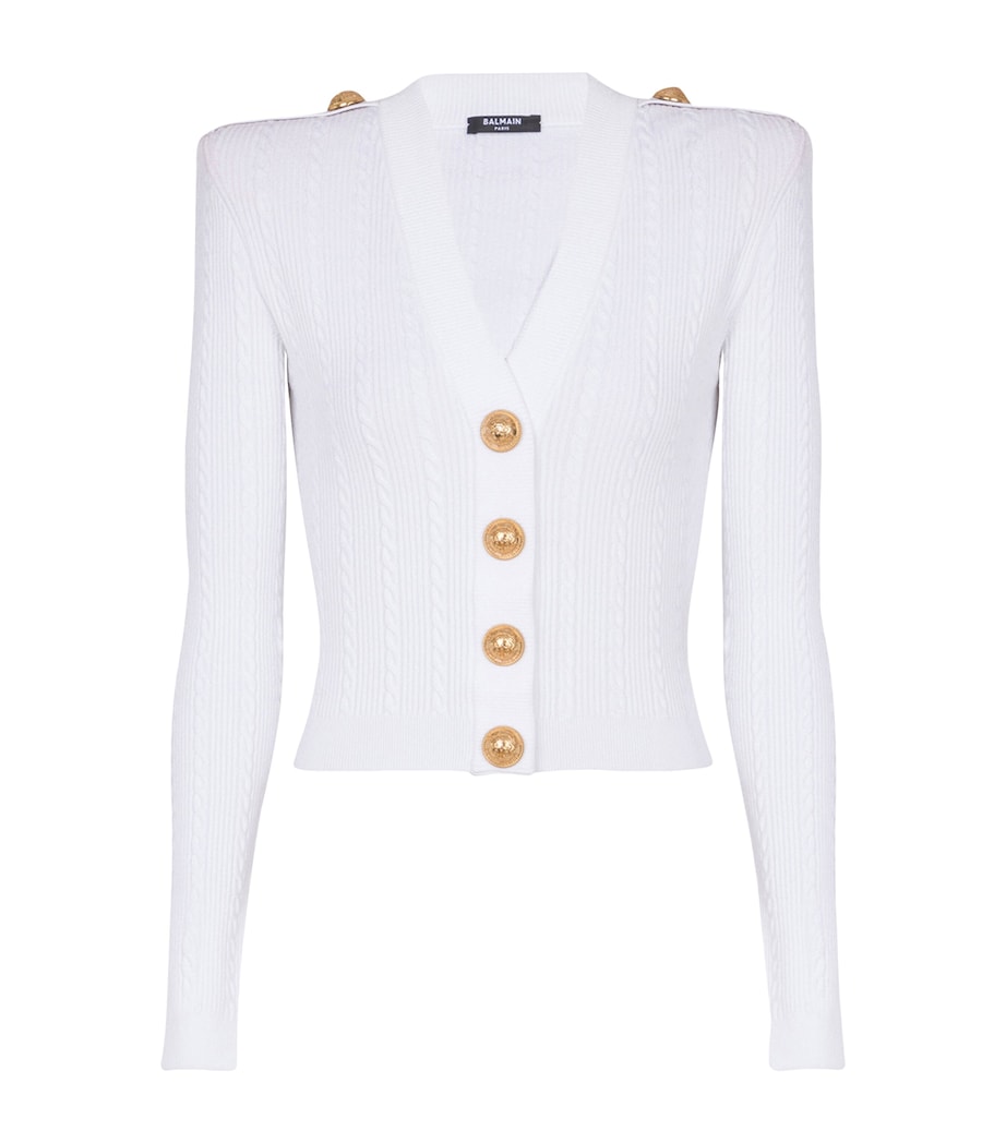 Button-Trim Cable-Knit Cardigan 0FA BLANC Image 1