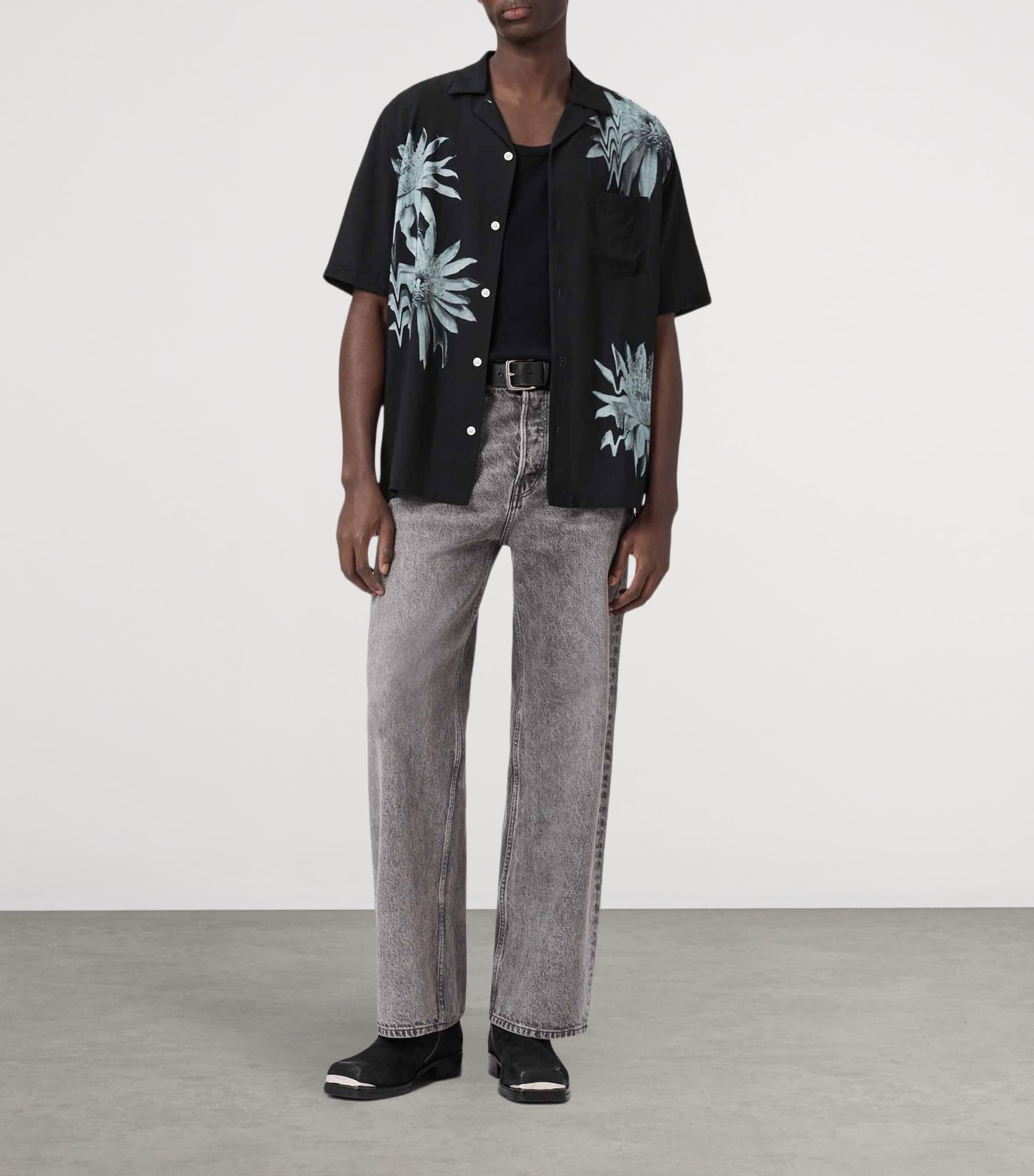 AllSaints Mens Printed Floraze Short-Sleeve Shirt Jet Black Image 2