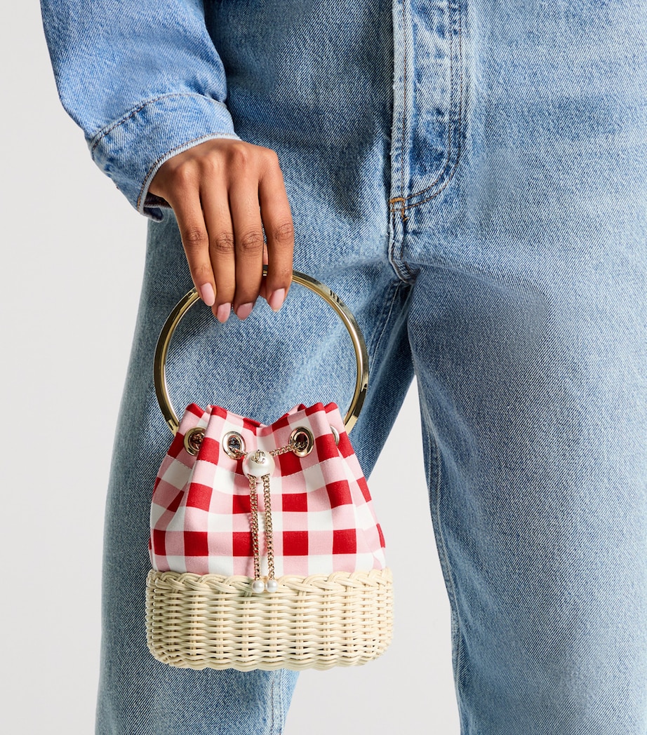 Jimmy Choo Bon Bon Canvas and Raffia Top-Handle Bag Ruby Red Mix/natural Image 2