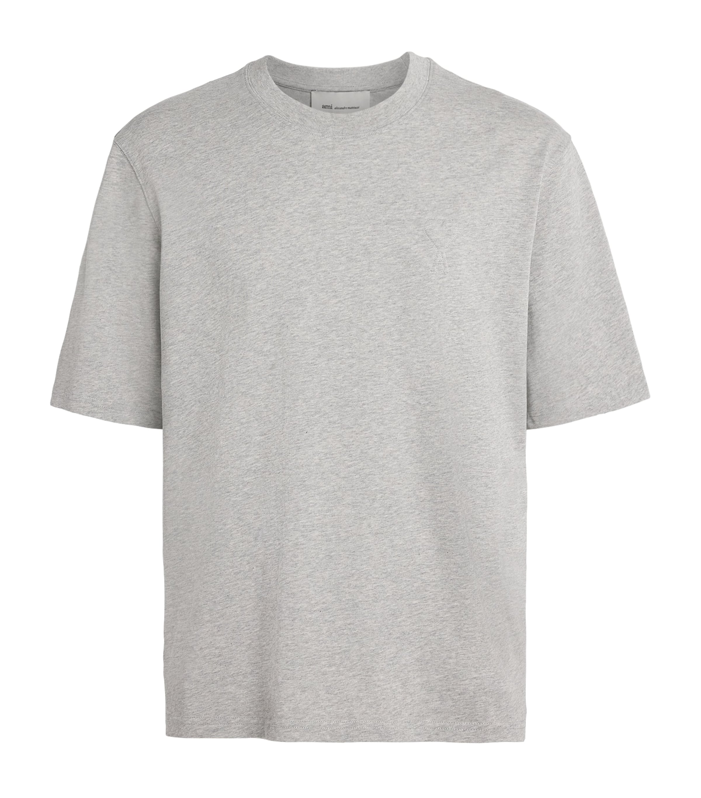 AMI Paris Mens Cotton Embossed Logo T-Shirt Grs Cndre Chine Image 1