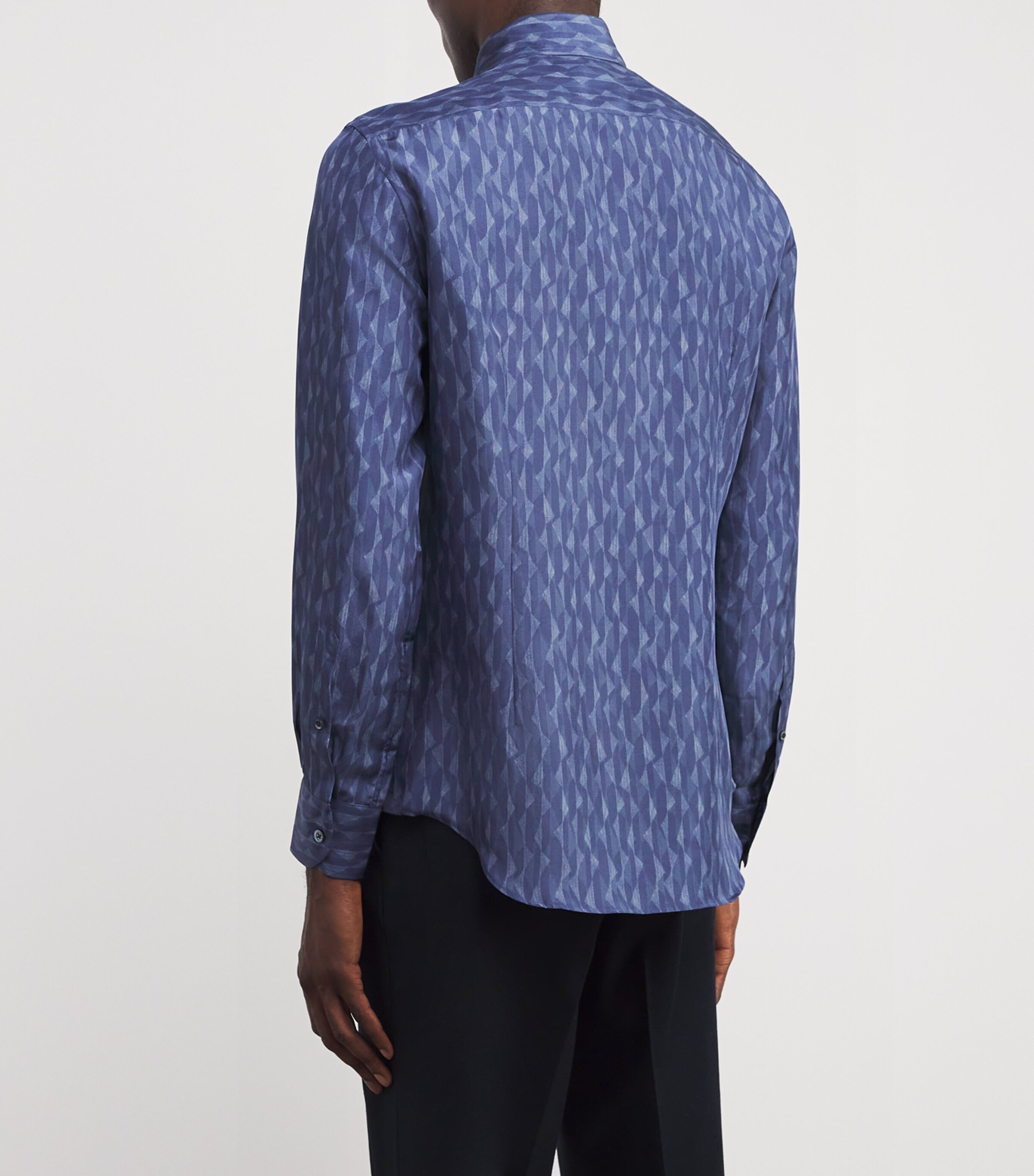 Corneliani Mens Silk Printed Shirt Navy Blue Image 4