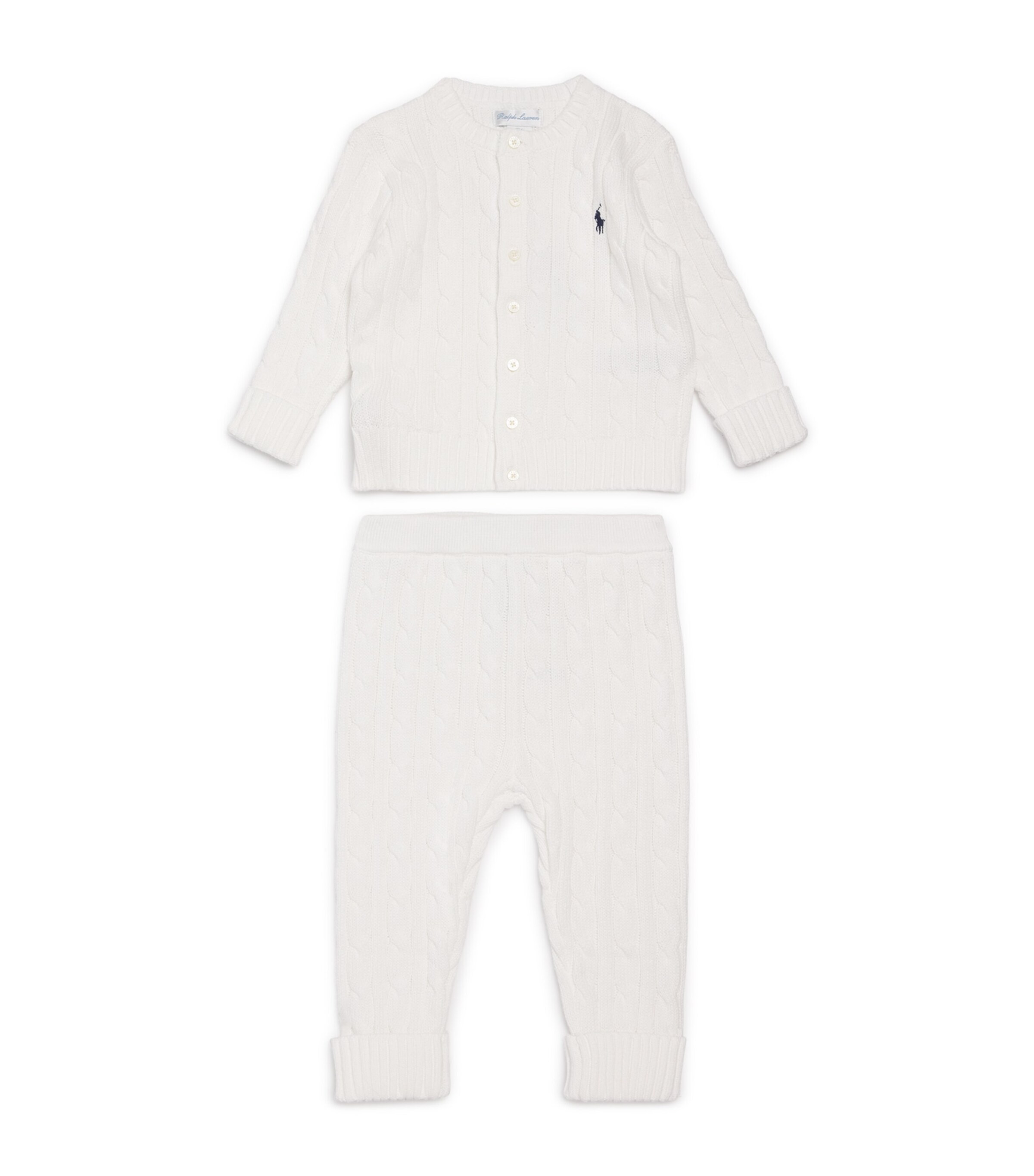 Ralph Lauren Kids Cotton Cable-Knit Cardigan and Leggings Set (3-24 Months) White Image 1