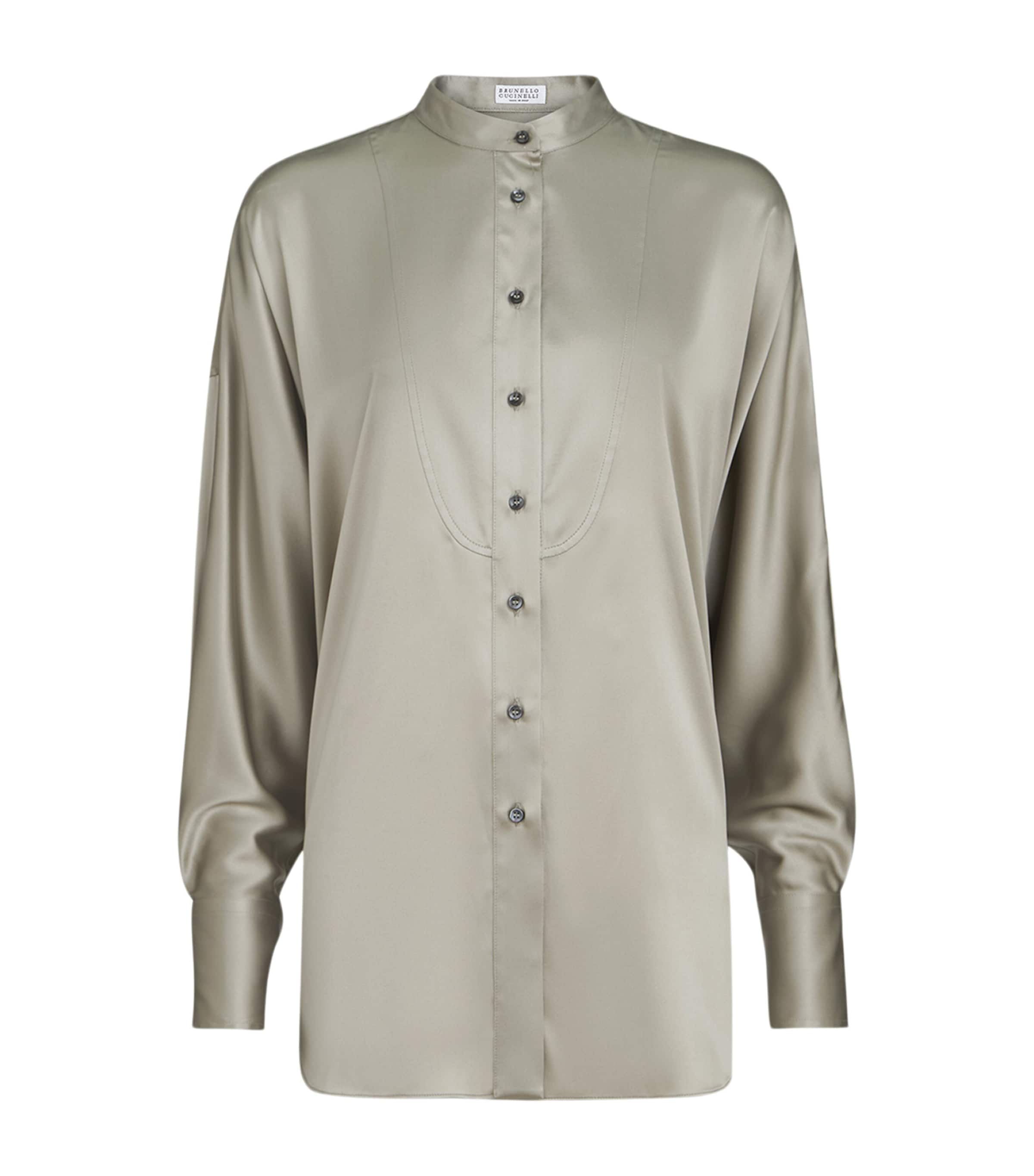 Stretch-Silk Mandarin-Collar Shirt C9125 Image 1