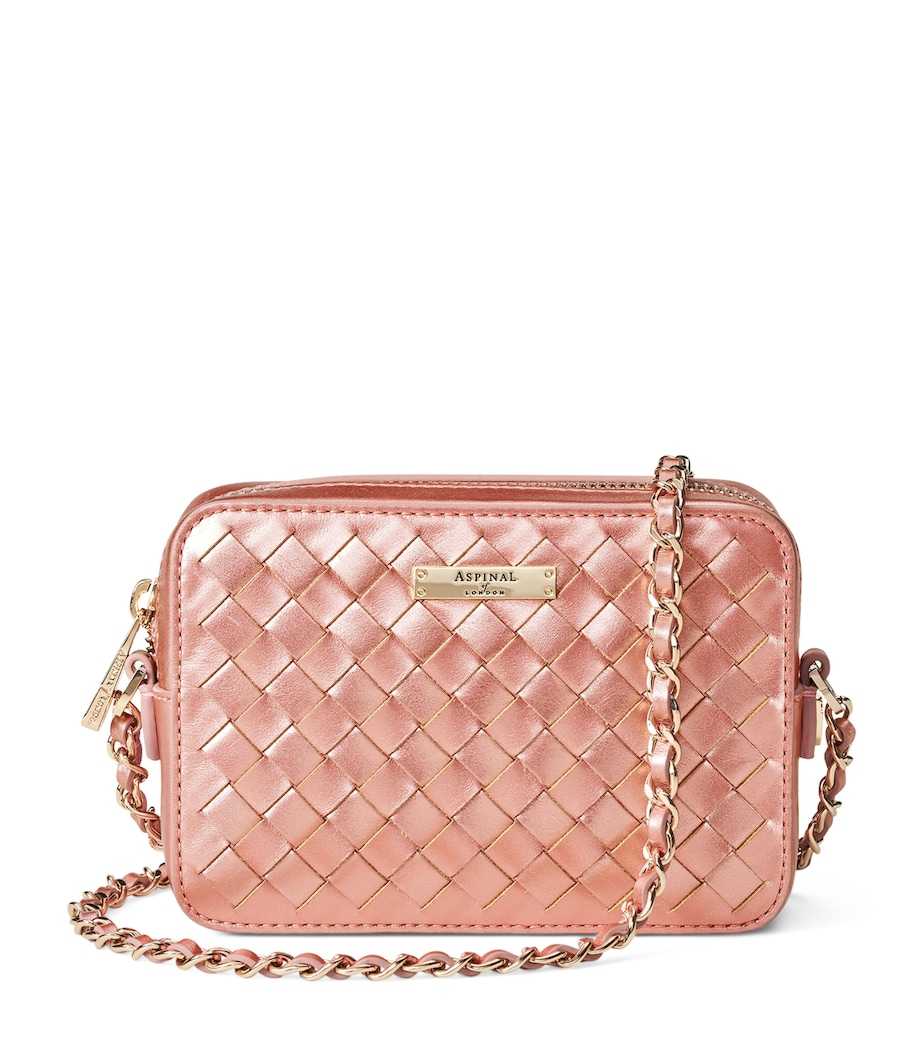 Aspinal Of London Leather Woven Milly Cross-Body Bag Blushpink Metallic Image 1