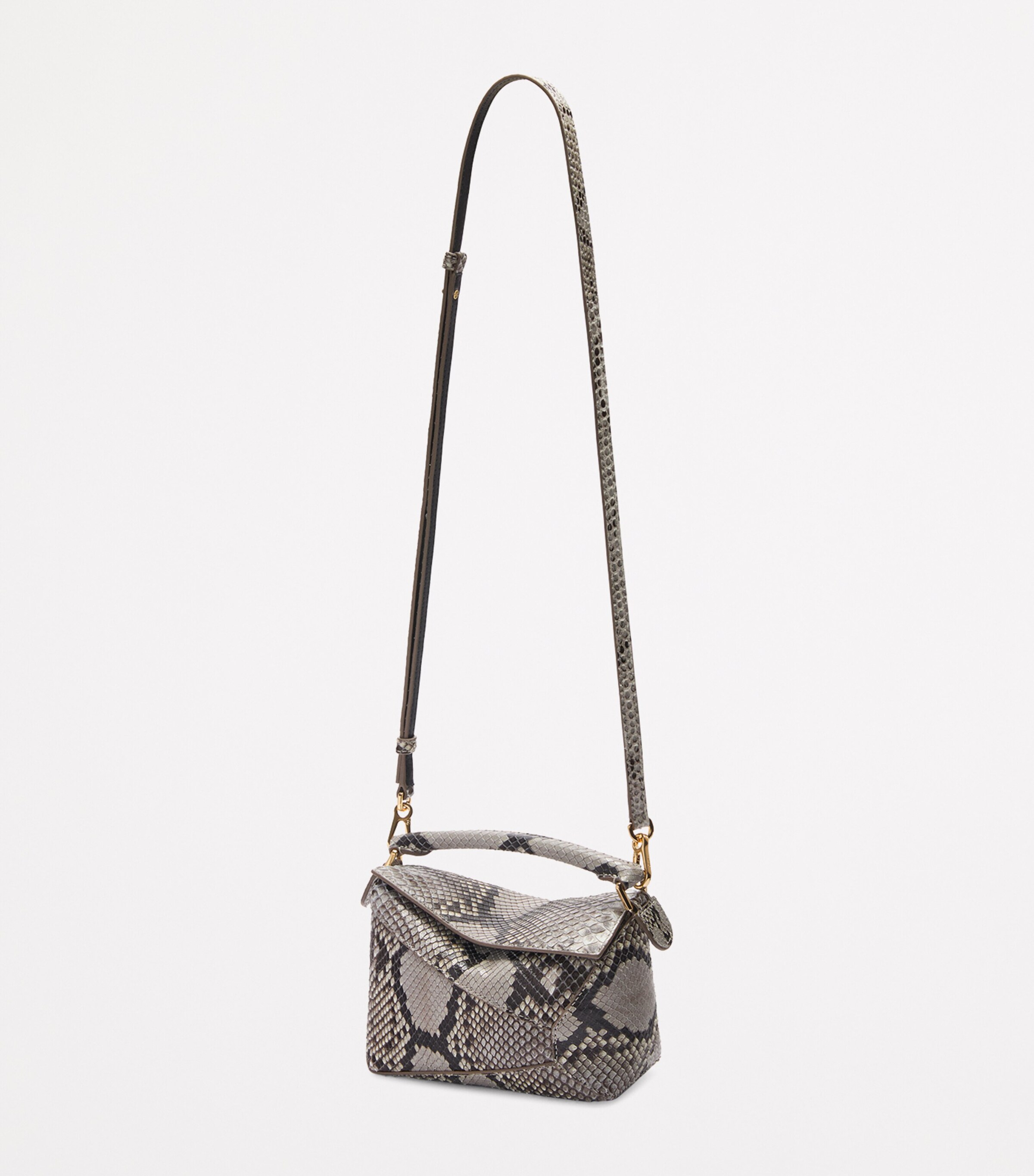 LOEWE Mini Snakeskin Puzzle Edge Top-Handle Bag Natural Image 5