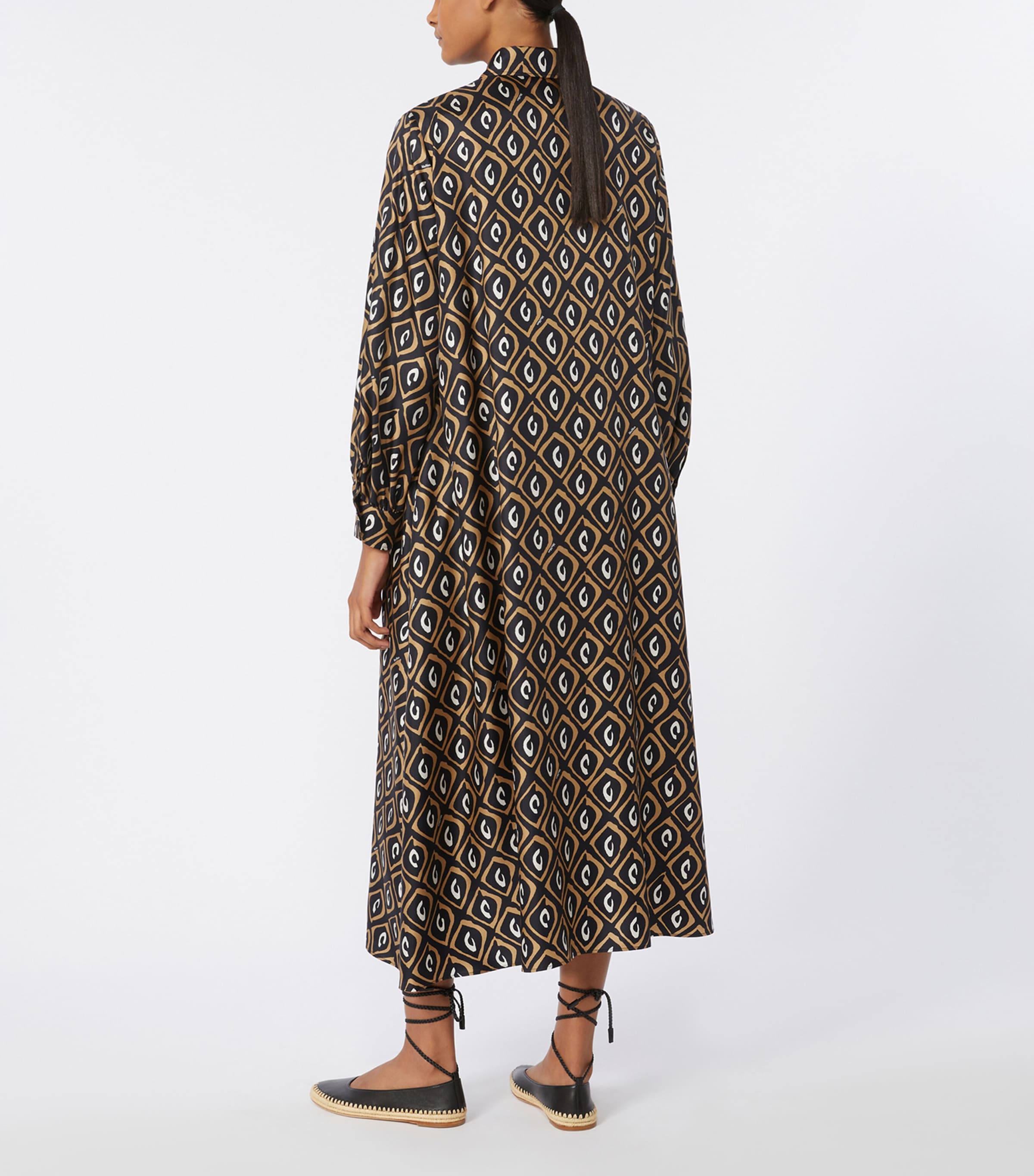 Max Mara Womens Silk Twill Printed Midi Shirt Dress Black Image 4