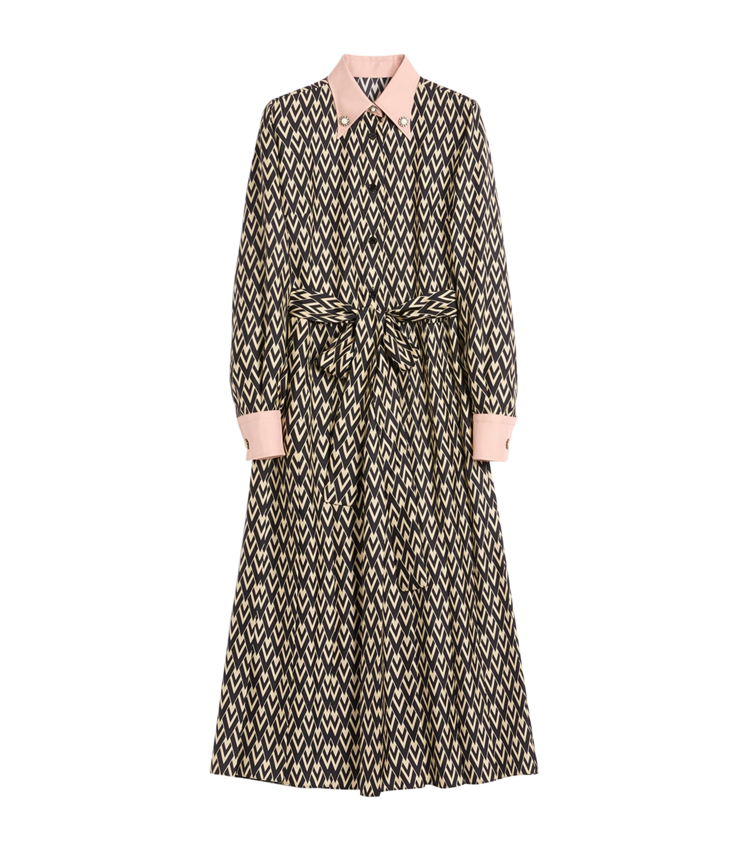 Valentino Embellished Belted Printed Silk-twill Midi Shirt Dress
