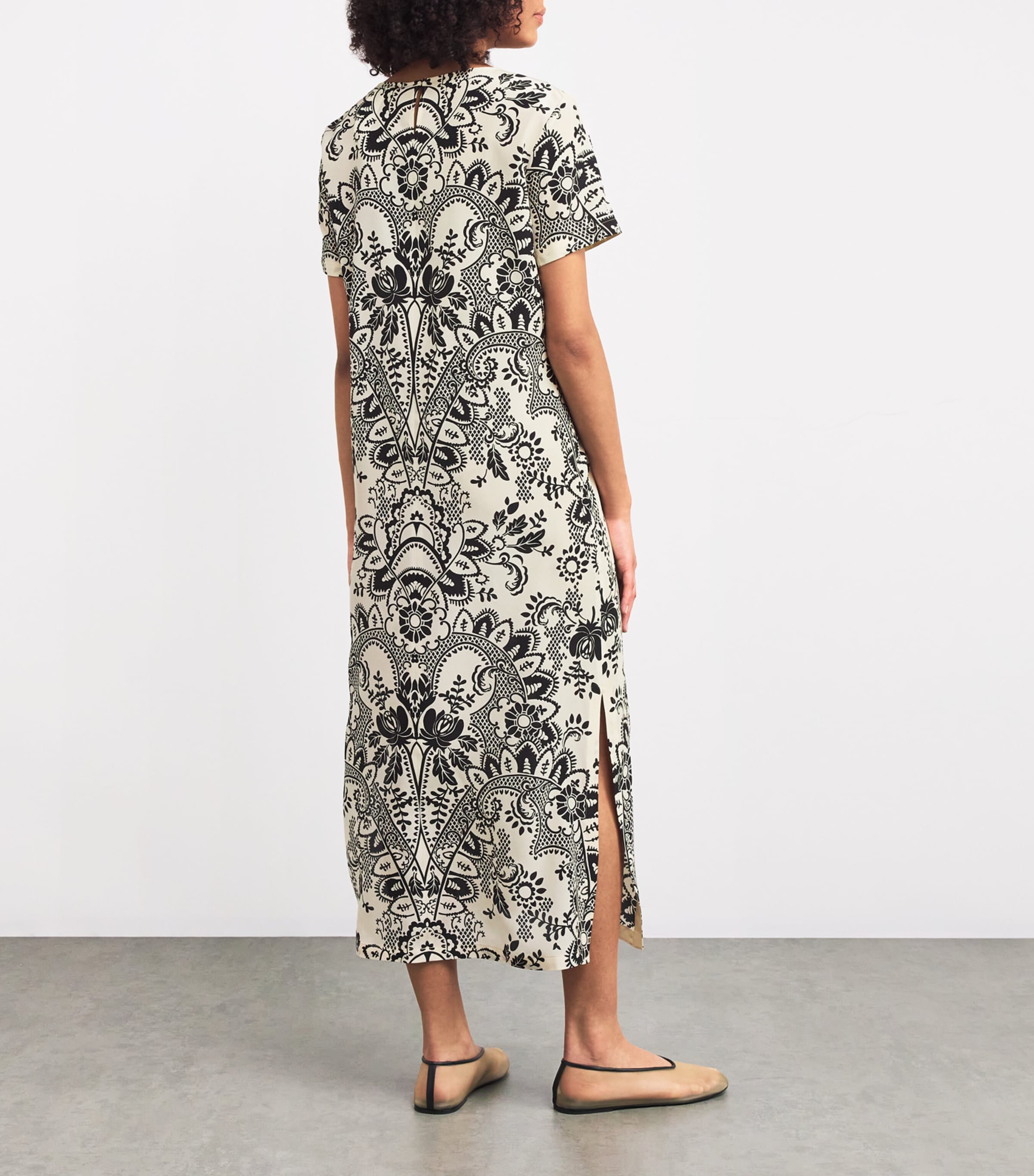 Silk Crepe de Chine Printed Midi Dress IVORY Image 3