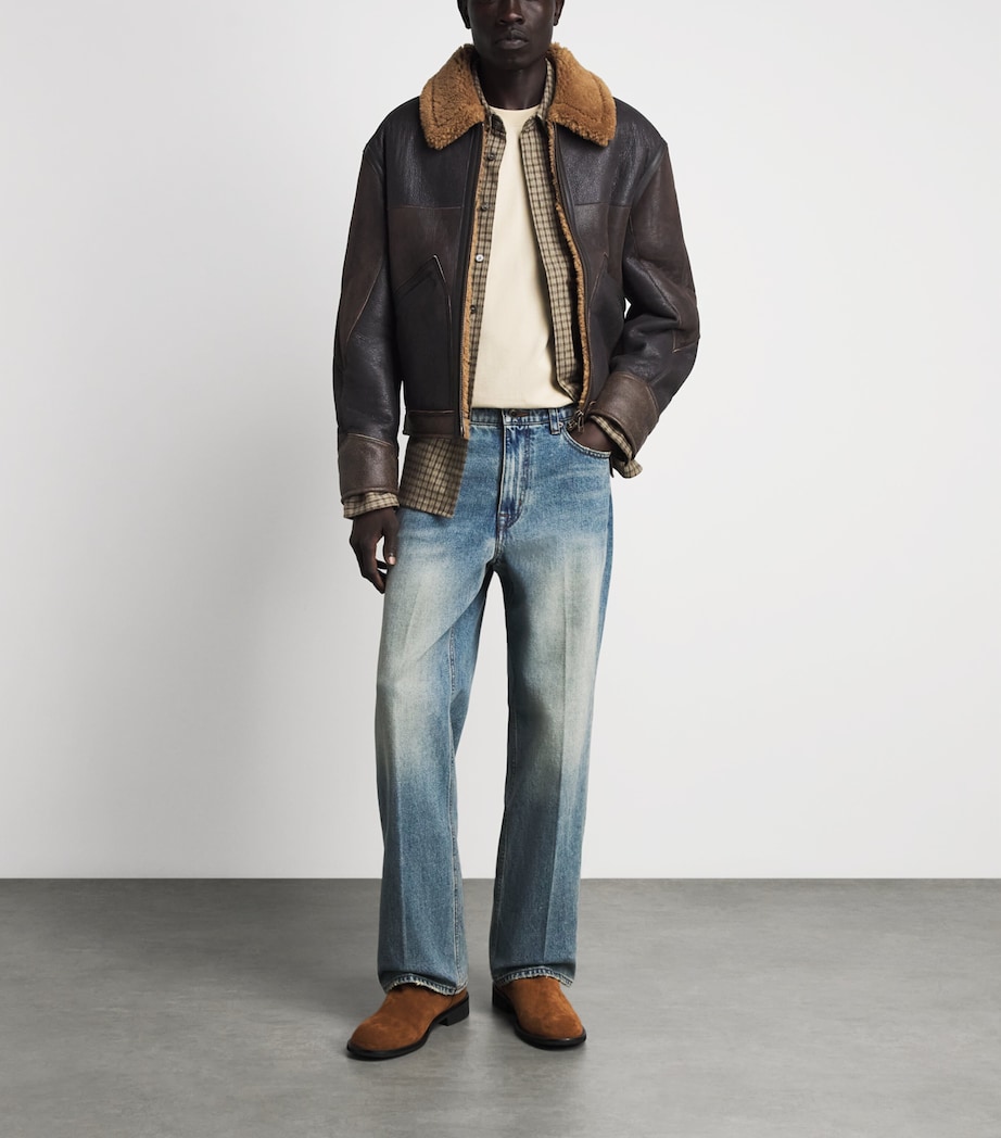 Coor Mens Shearling-Lined Leather Jacket Multi Brown Image 3