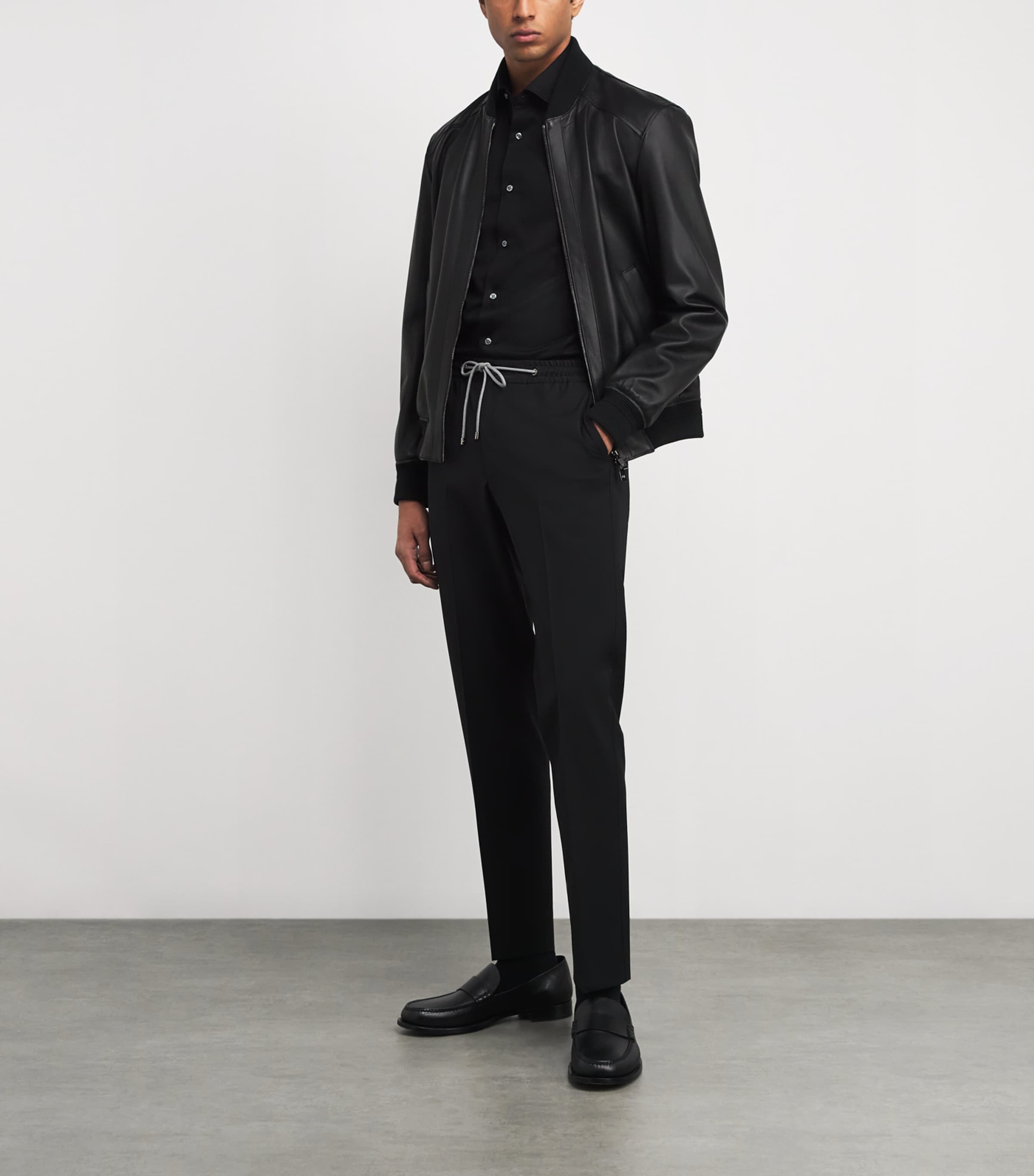 Leather Bomber Jacket 20 BLACK Image 2