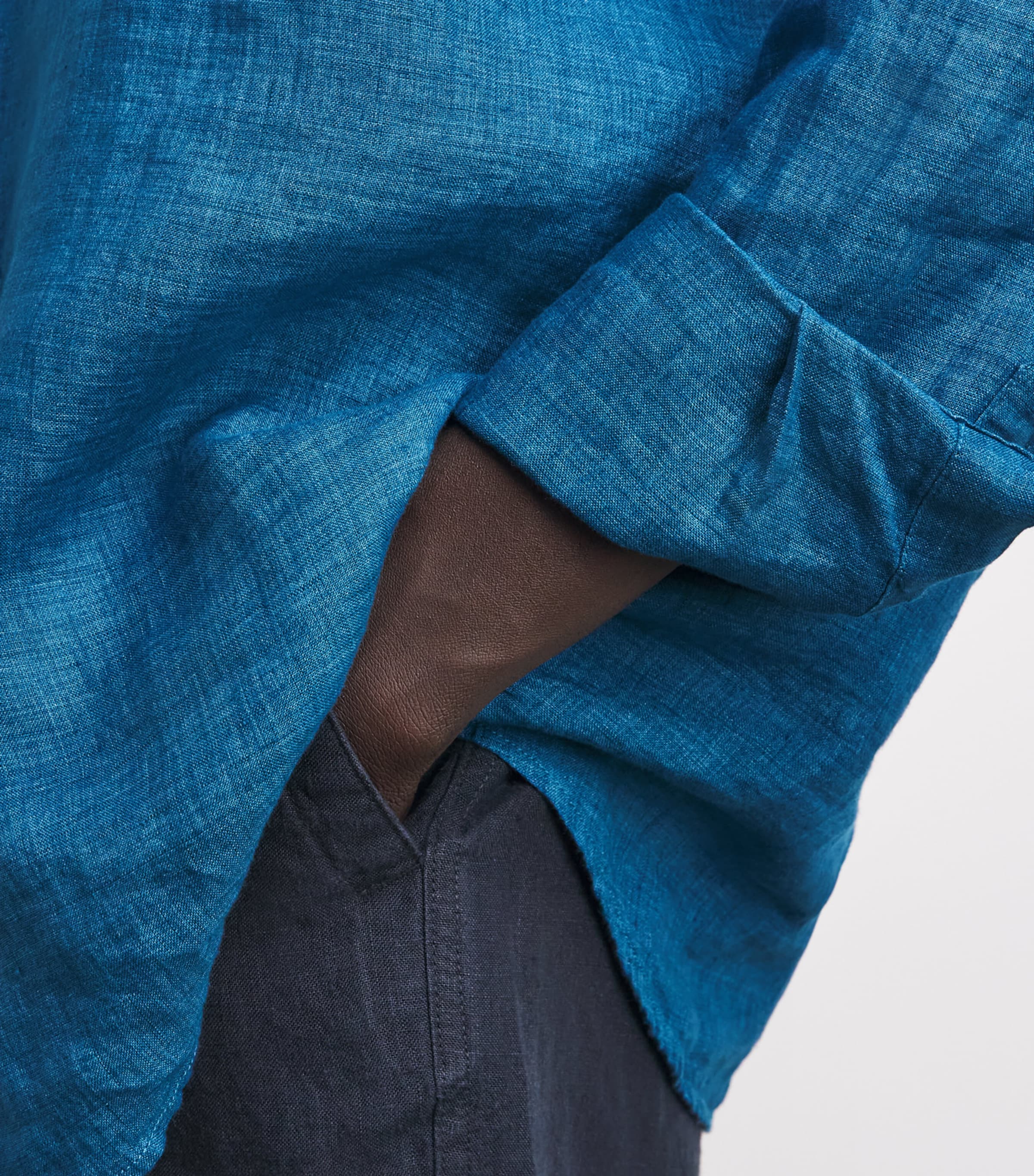 Frescobol Carioca Mens Linen Antonio Shirt Teal Image 3