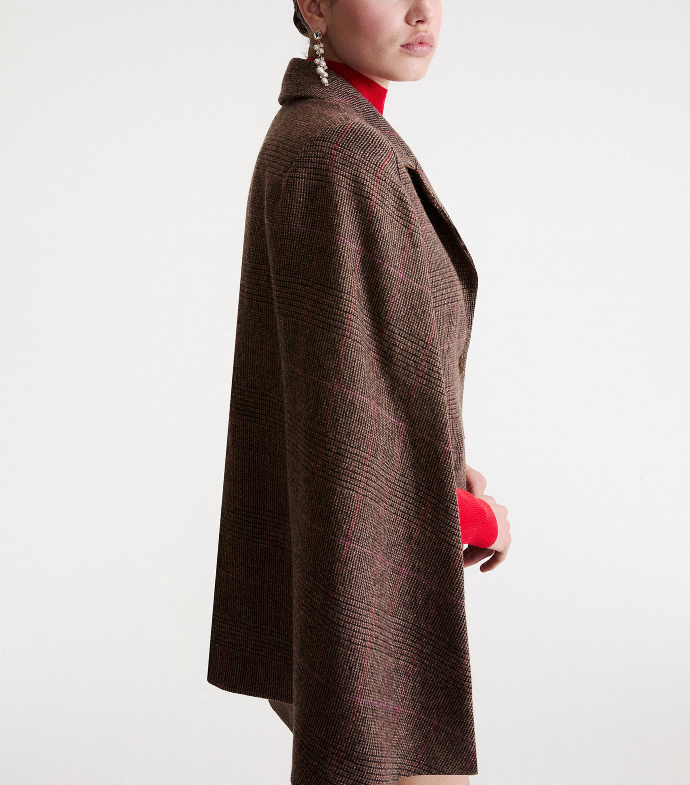 Marella Womens Wool-Blend Check Cape Brown Image 4