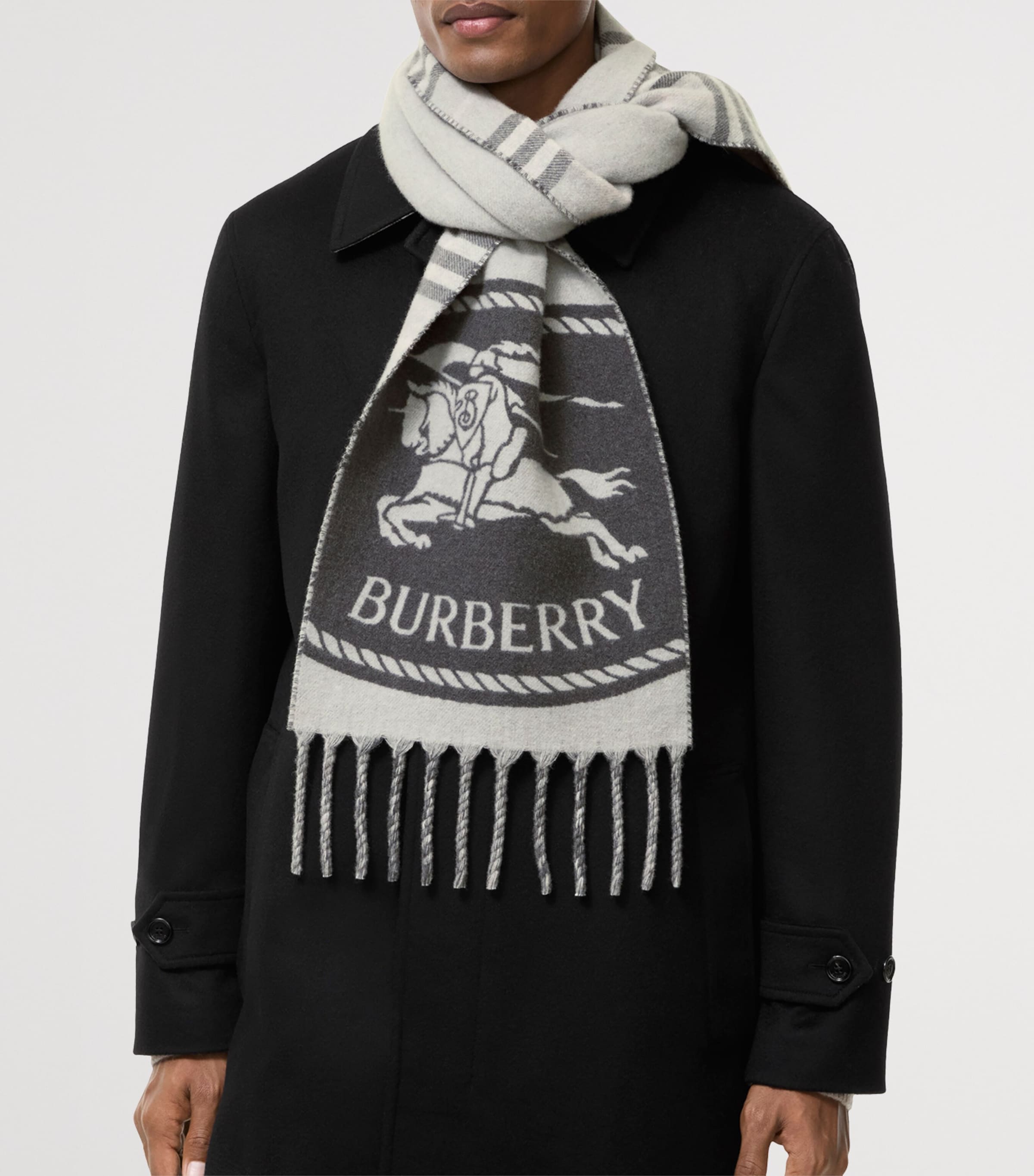 Burberry Cashmere Reversible Knight Stamp Scarf Mitten Grey Image 4