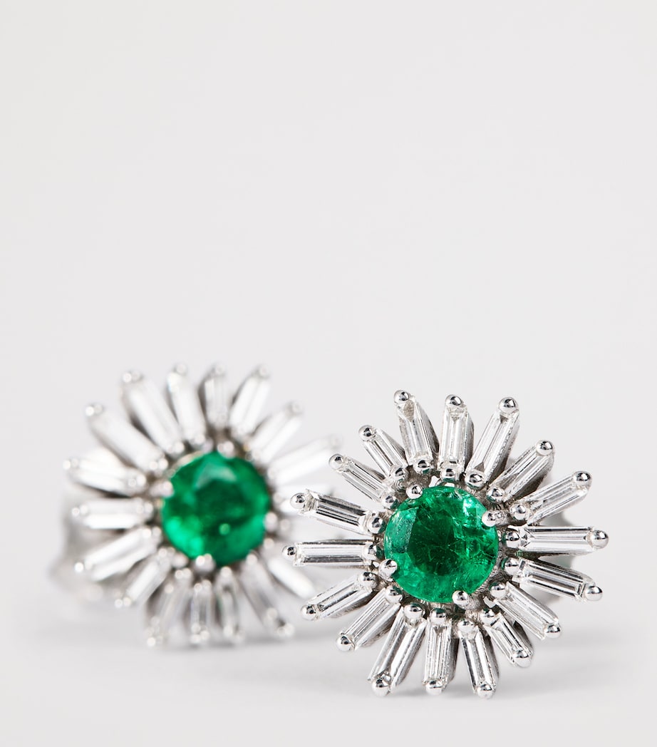 Suzanne Kalan White Gold, Diamond and Emerald One of a Kind Flower Earrings Wg/emer/wd Image 5