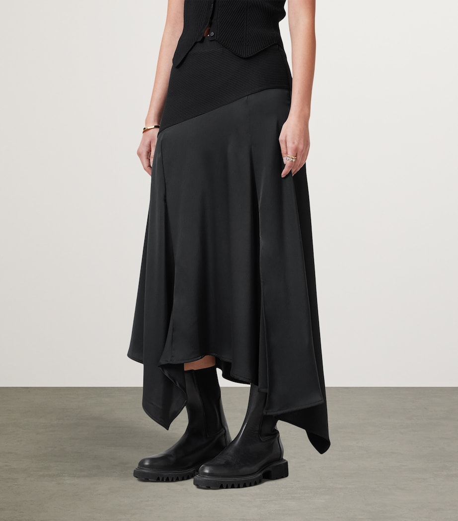 Satin Pia Midi Skirt BLACK Image 6