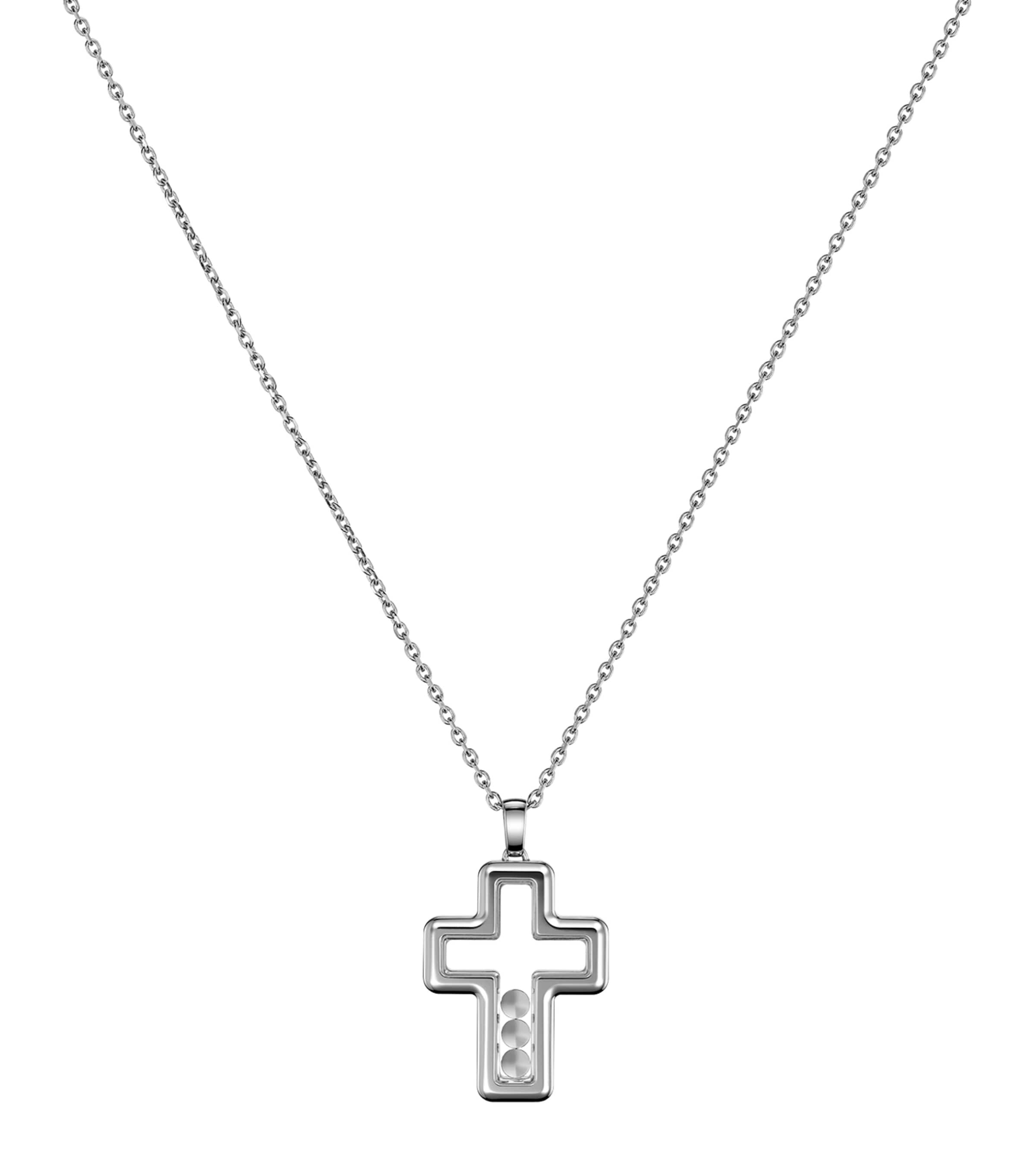 Chopard White Gold And Diamond Happy Diamonds Cross Necklace In Gold