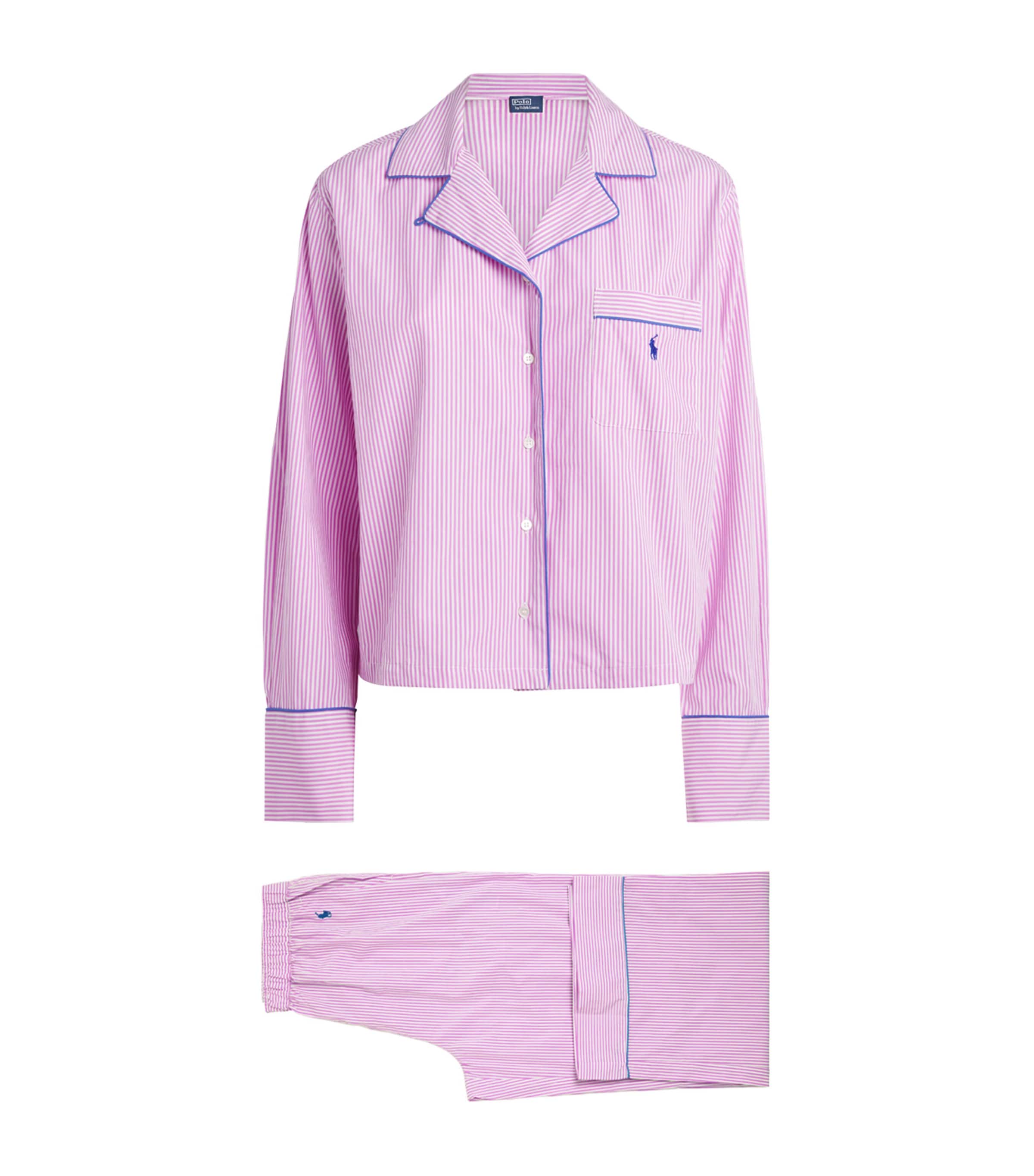 Polo Ralph Lauren Womens Cotton Stripe Pyjama Set Wht Cld X Vilet Mead Image 1