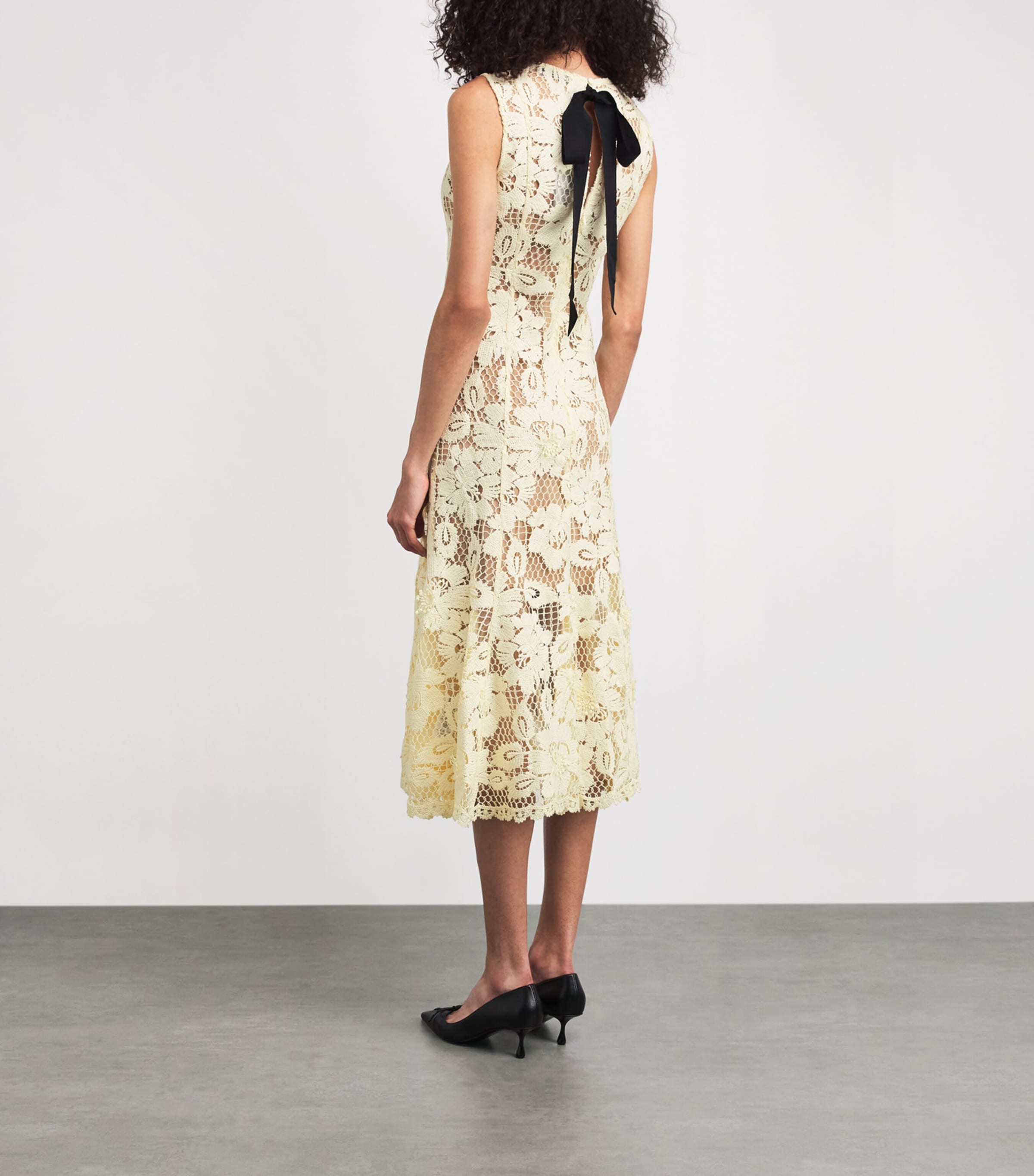 Self-Portrait Womens Crochet Lace Midi Dress Yellow Image 4
