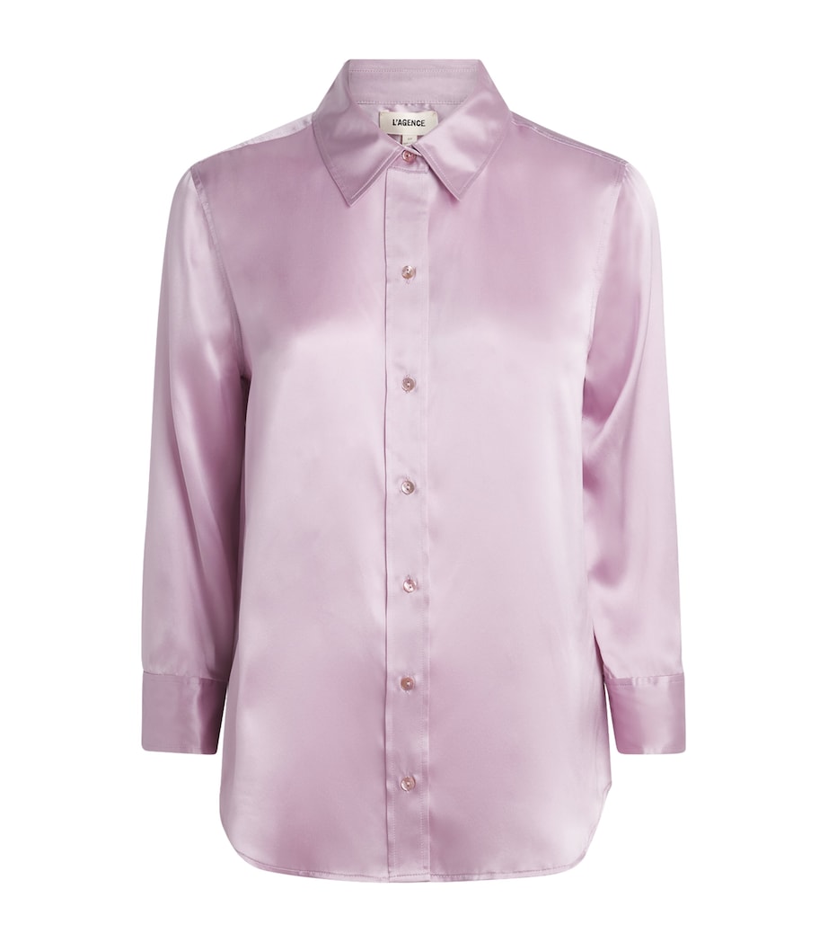 L'Agence Womens Silk Cropped-Sleeve Dani Blouse Icy Lilac Image 1