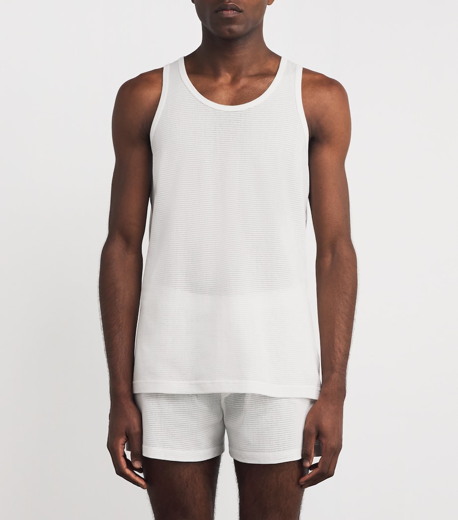 Sunspel Mens Cotton Mesh Cellular Vest Whaa White Image 3