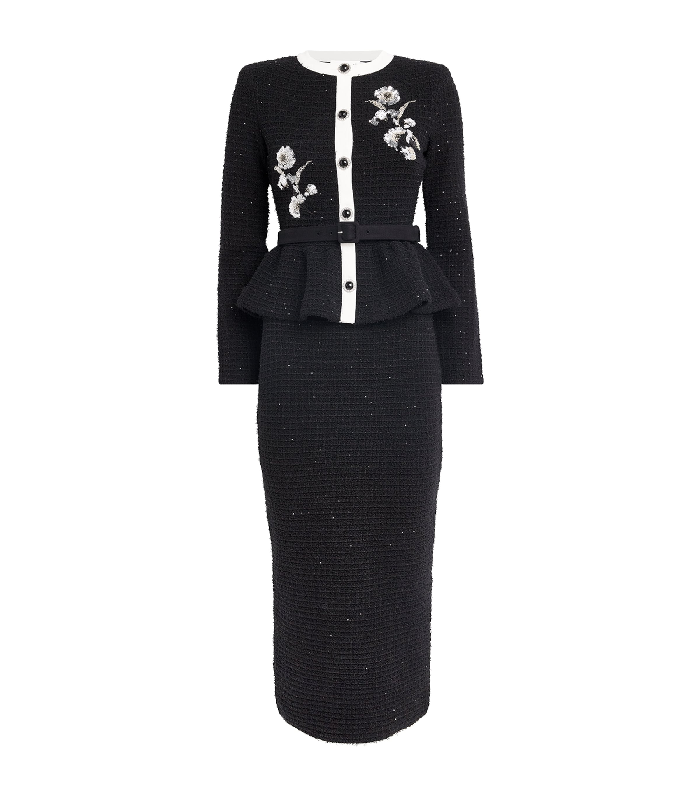 Textured Floral-Detail Midi Dress BLACK Image 1