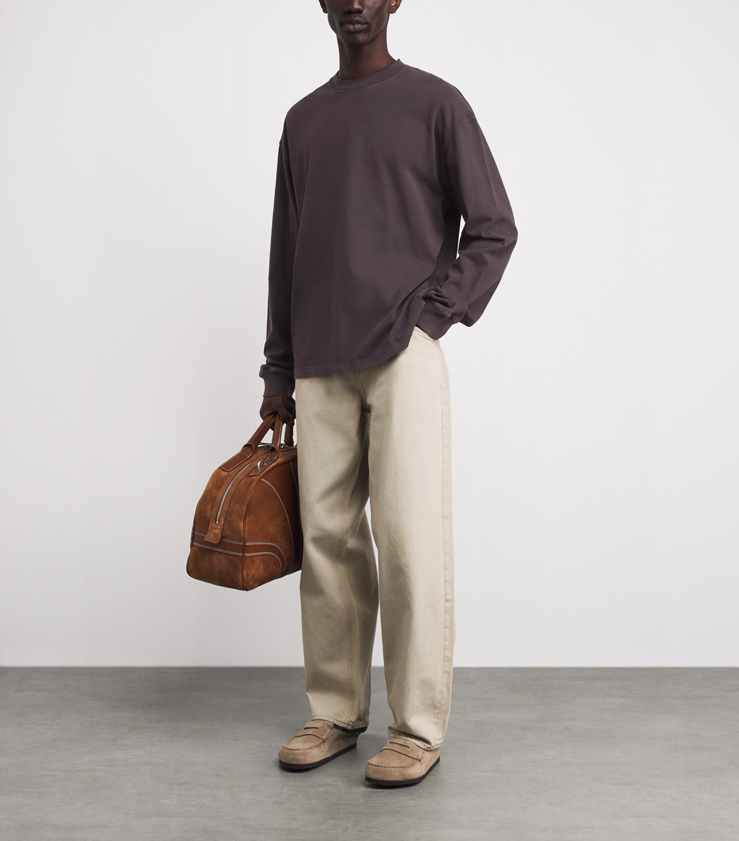 AGOLDE Mens Cotton Long-Sleeve Asha T-Shirt Mocha Image 2