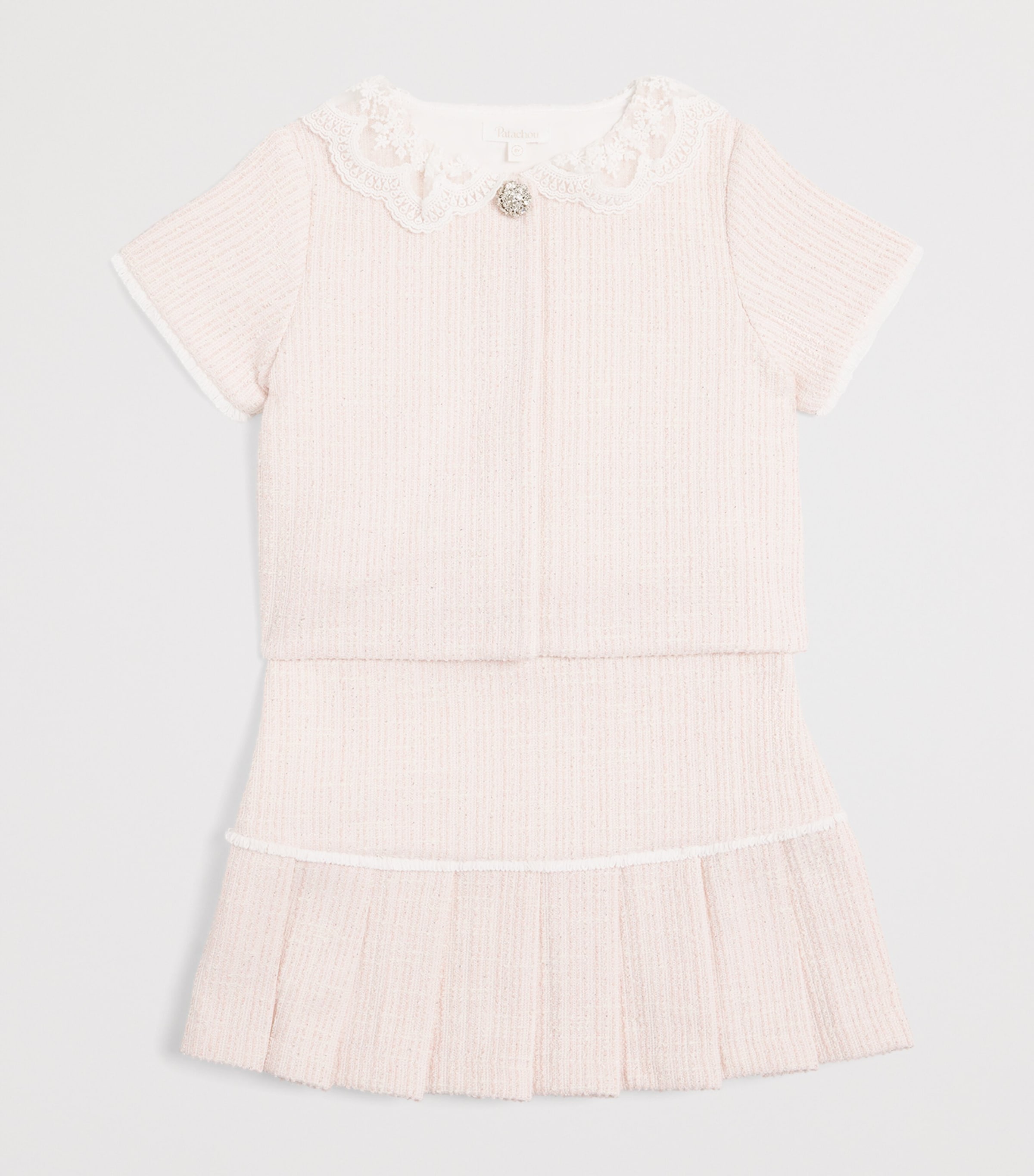 Patachou Tweed Top and Skirt Set (3-14Years) Pale Pink Image 3