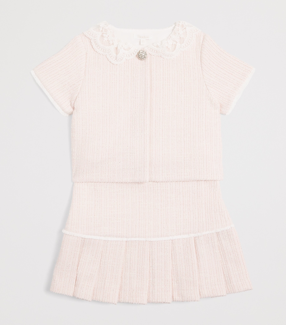 Patachou Tweed Top and Skirt Set (3-14Years) Pale Pink Image 3