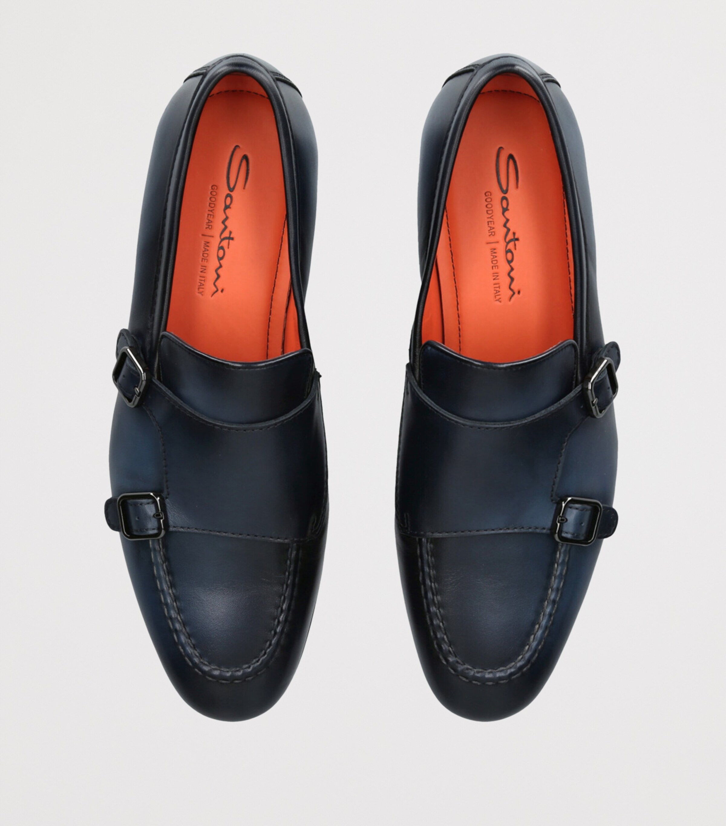Santoni Leather Carlos Double-Strap Monk Shoes Navy Image 4