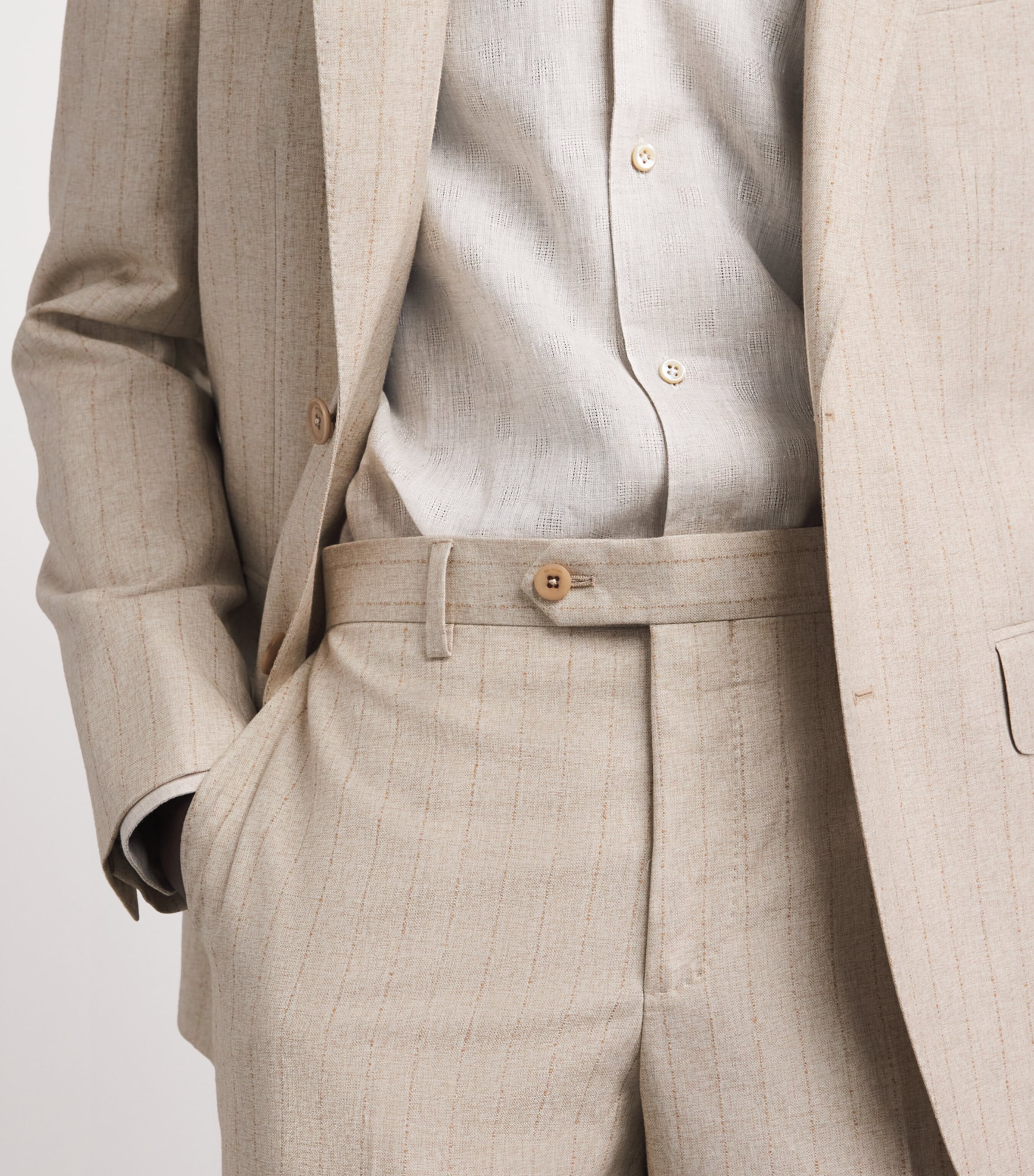 Pal Zileri Mens Wool-Cotton Pinstripe 2-Piece Suit Natural Image 5