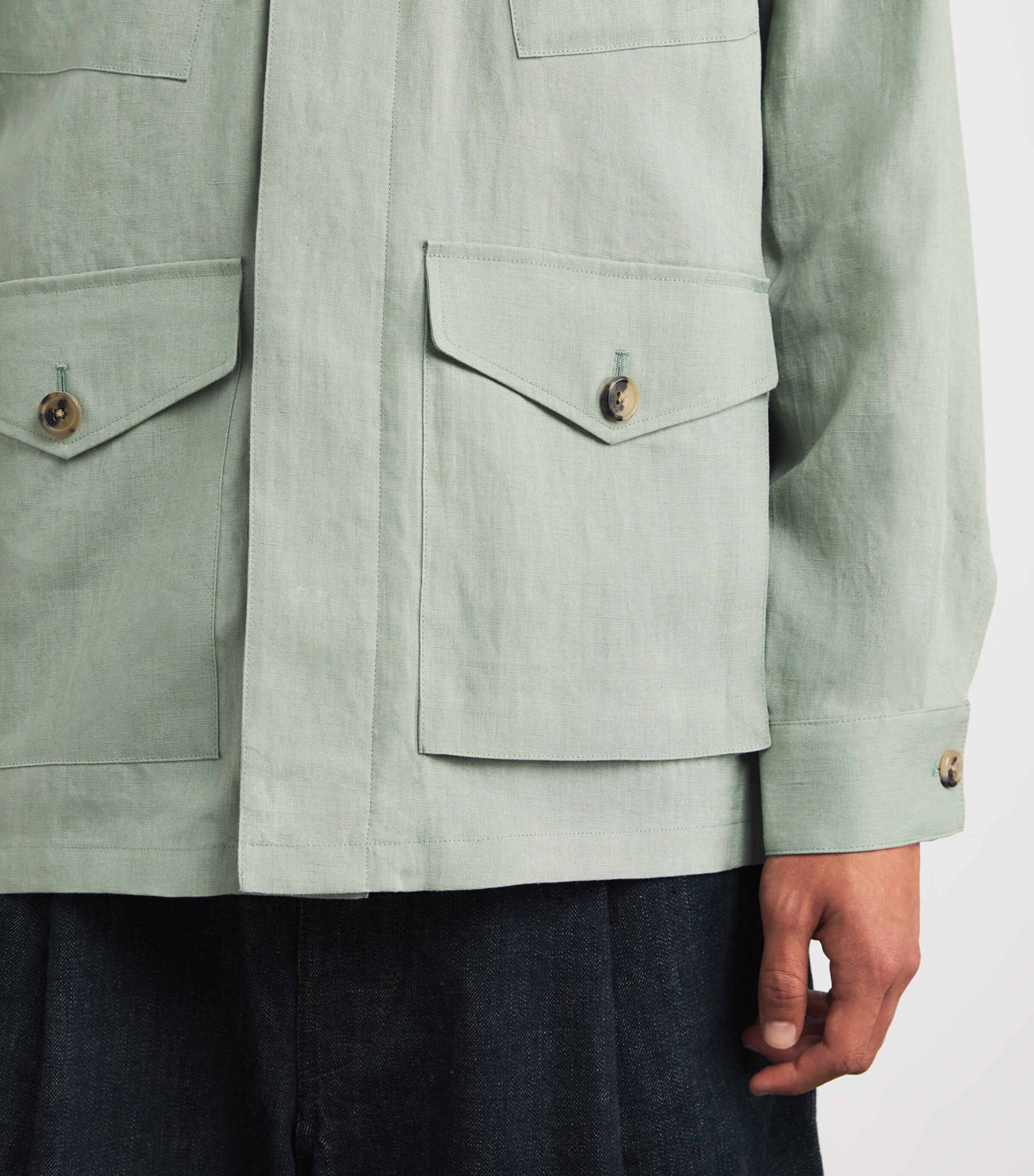 Linen Overshirt 34A_LT GREYISH GREEN Image 6