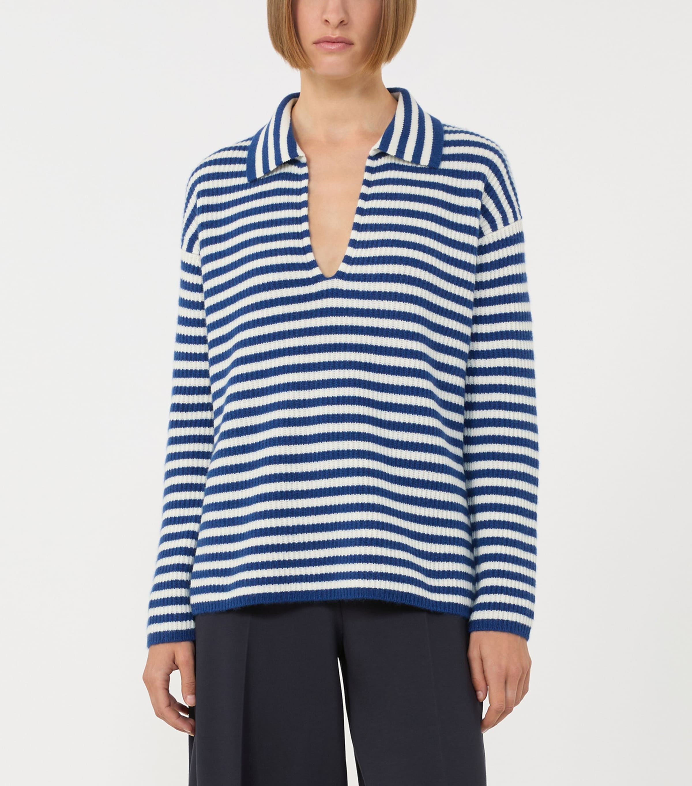 Cashmere Stripe Sweater WHITE BLUE Image 3