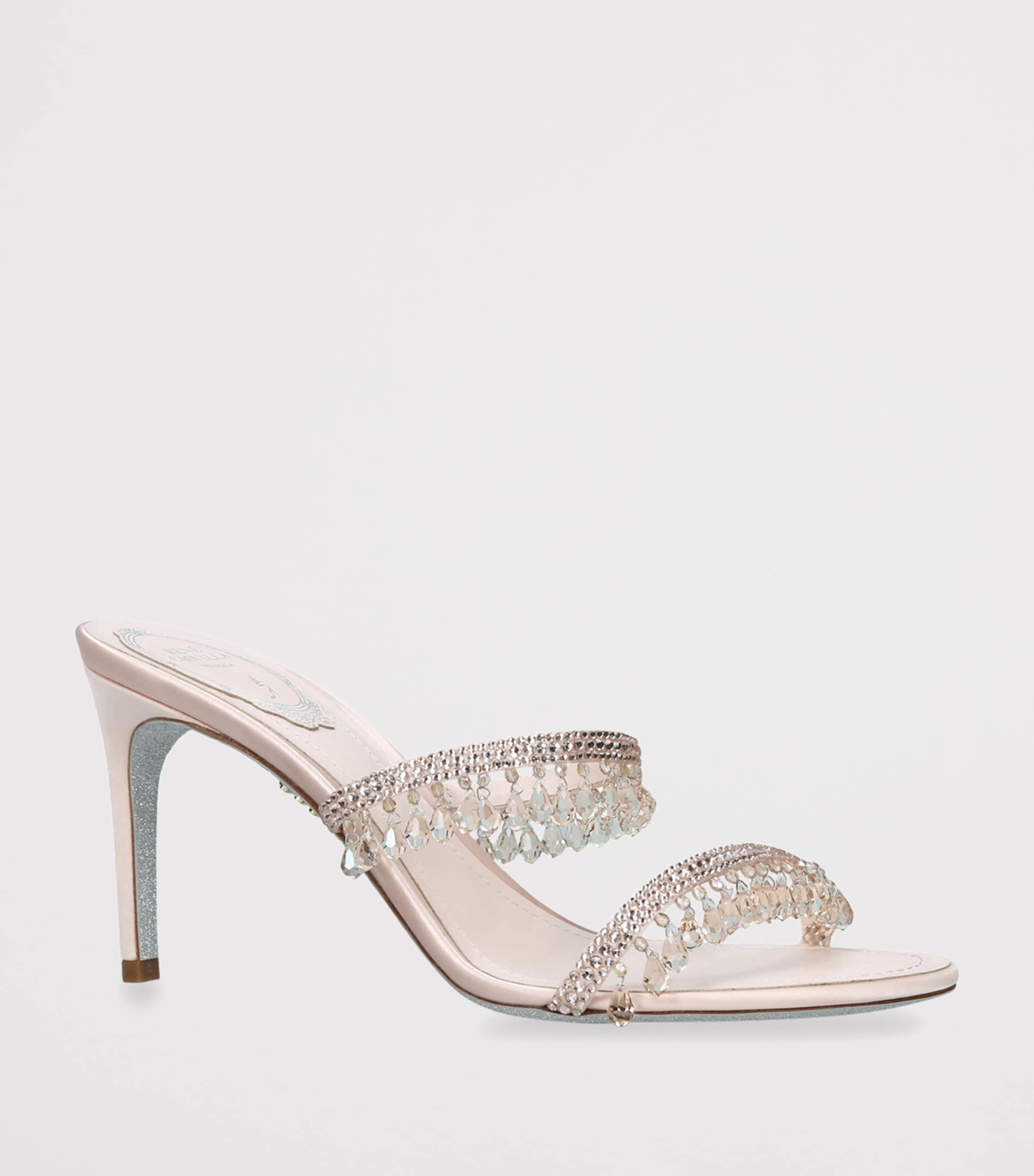 René Caovilla Satin Chandelier Heeled Mules 80 Pale Pink Image 3