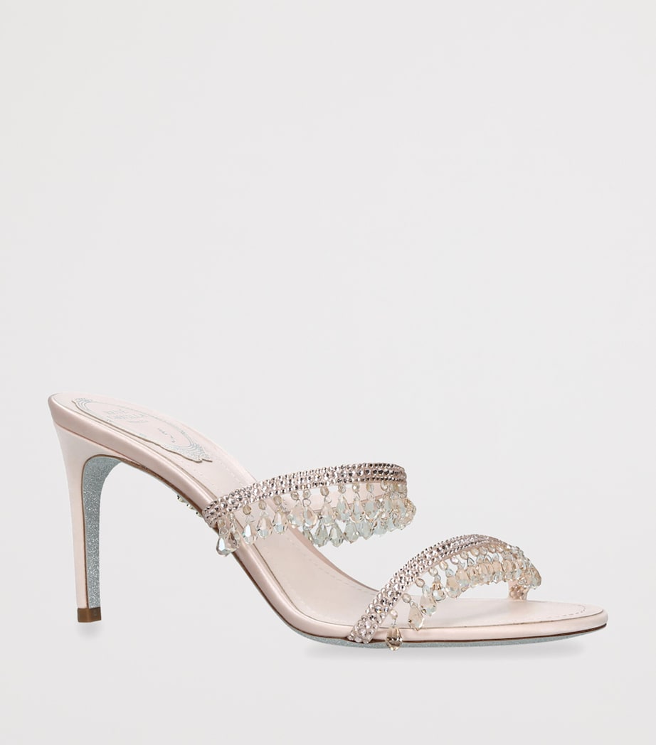 René Caovilla Satin Chandelier Heeled Mules 80 Pale Pink Image 3