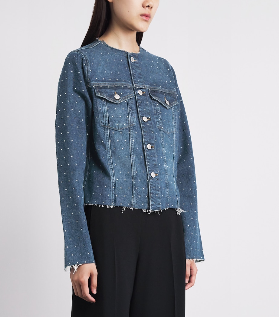 7 For All Mankind Womens Rhinestone Vicky Denim Jacket Radar Image 4