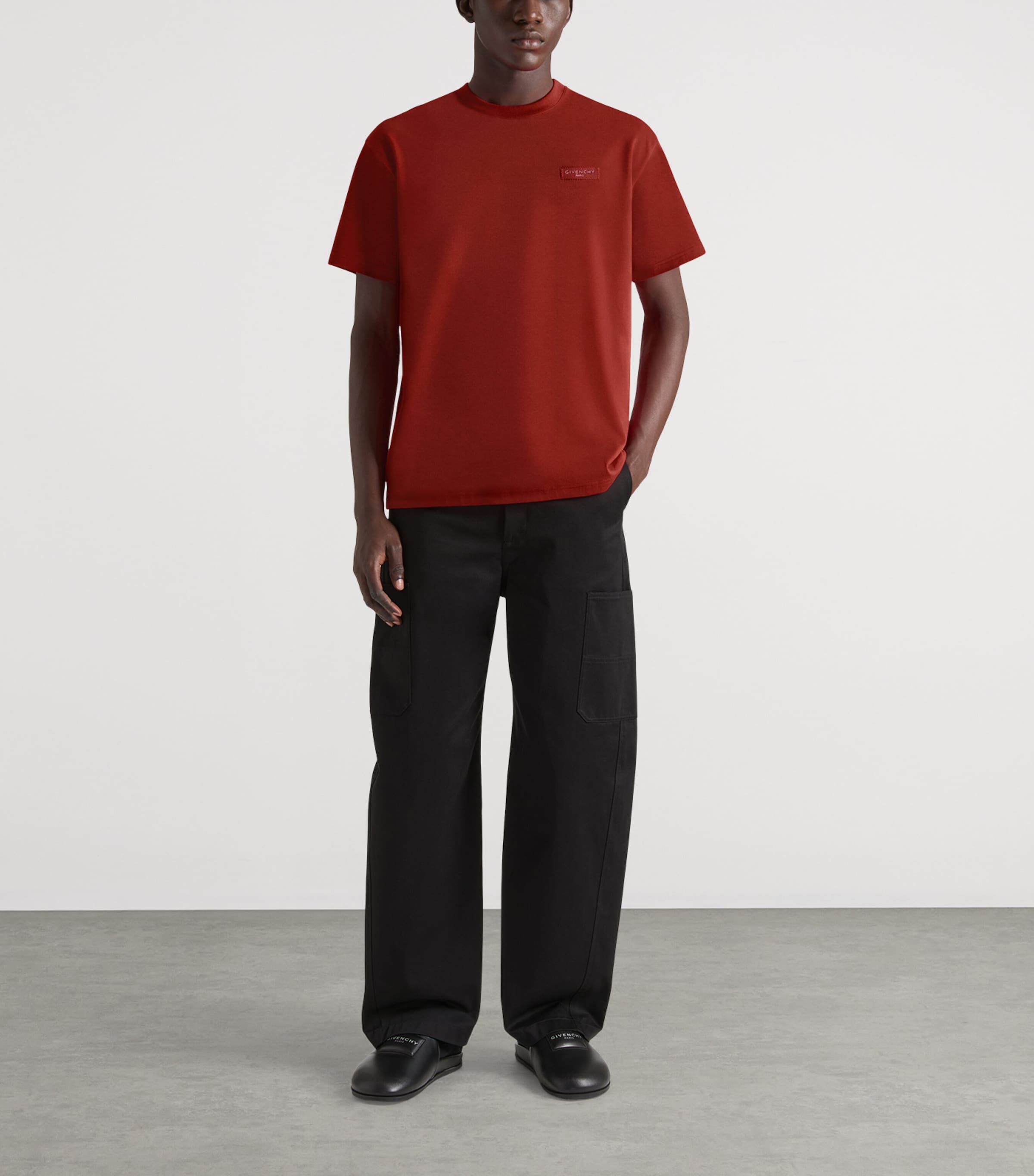 Cotton Embroidered T-Shirt DARK RED Image 2