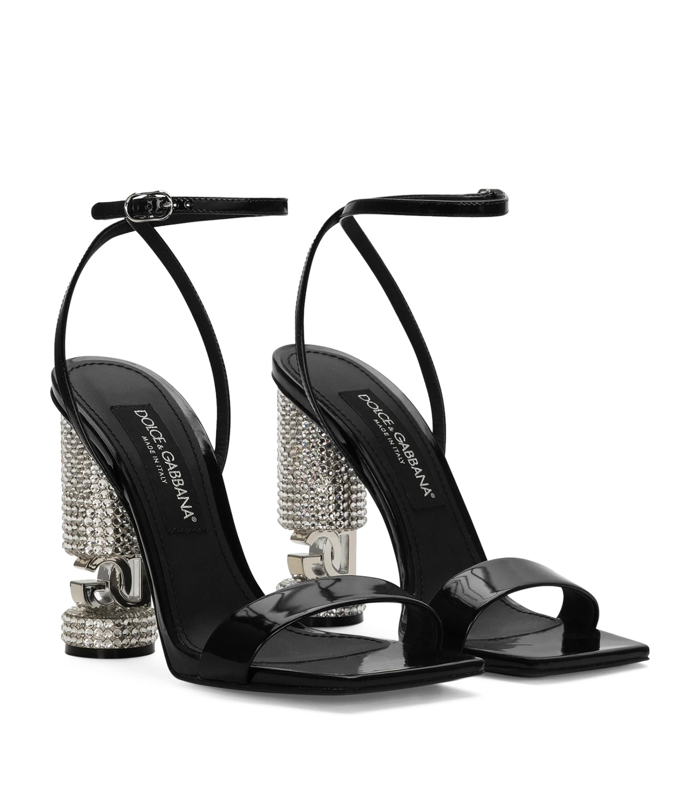 Calfskin Embellished Heeled Sandals 105 80999-BLACK Image 4