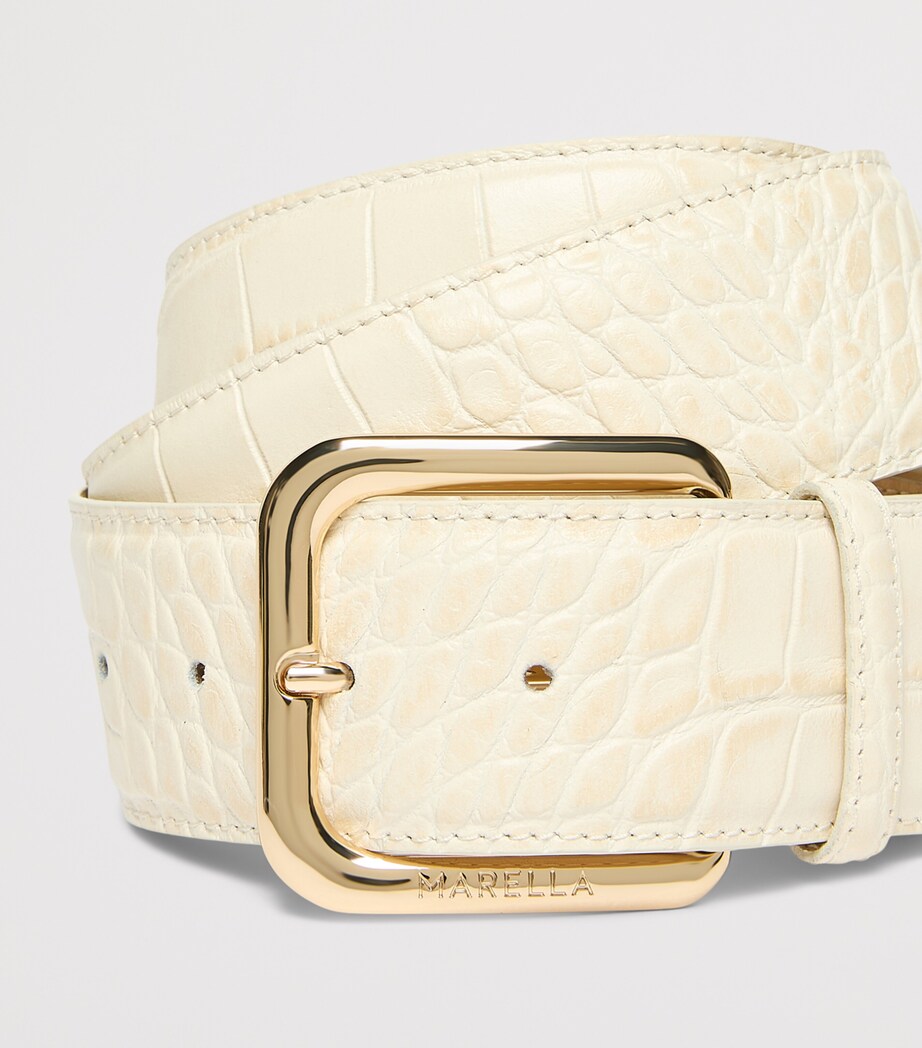 Marella Leather Croc-Embossed Belt Ivory Image 4