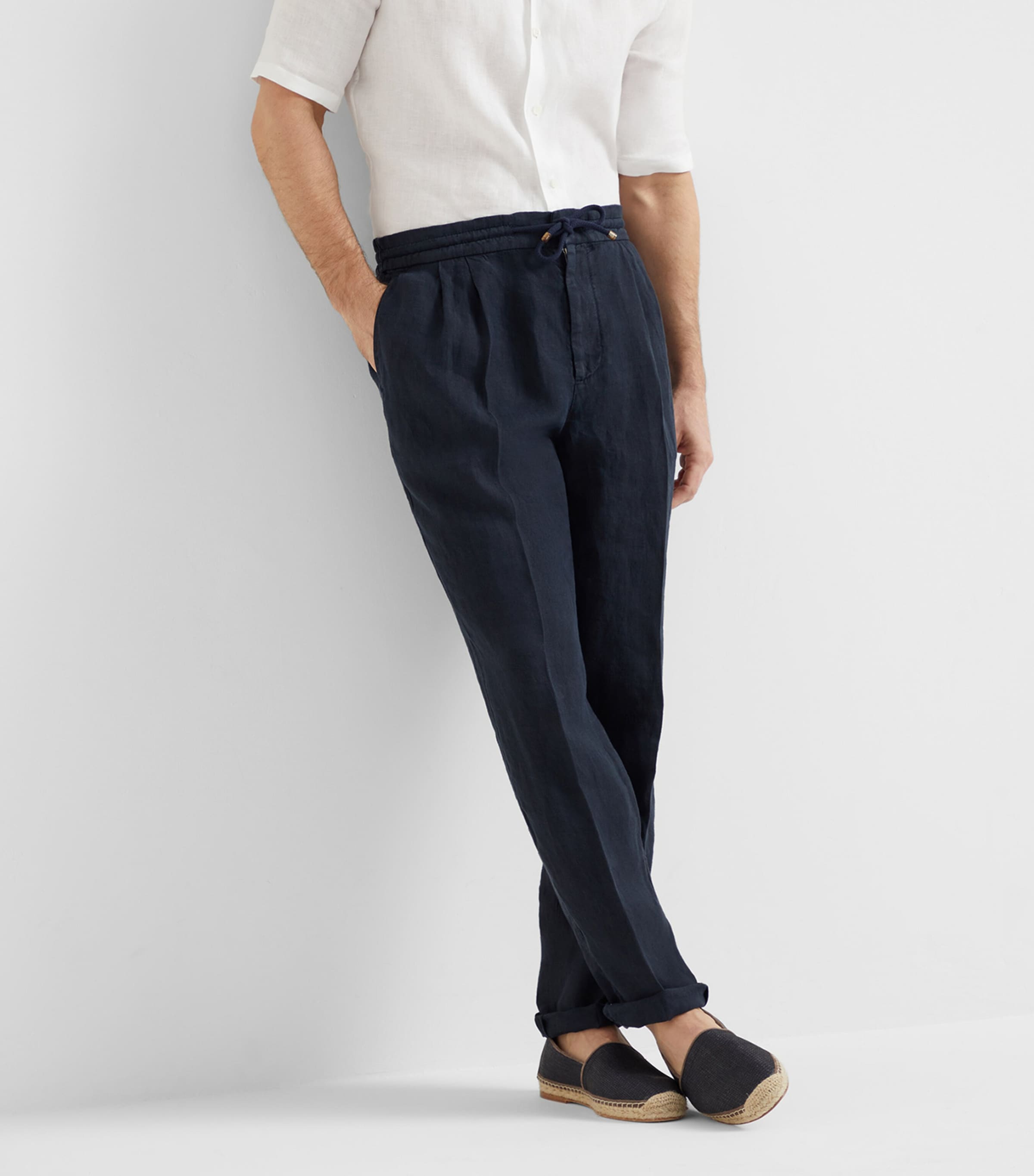 Brunello Cucinelli Linen Drawstring Leisure Trousers
