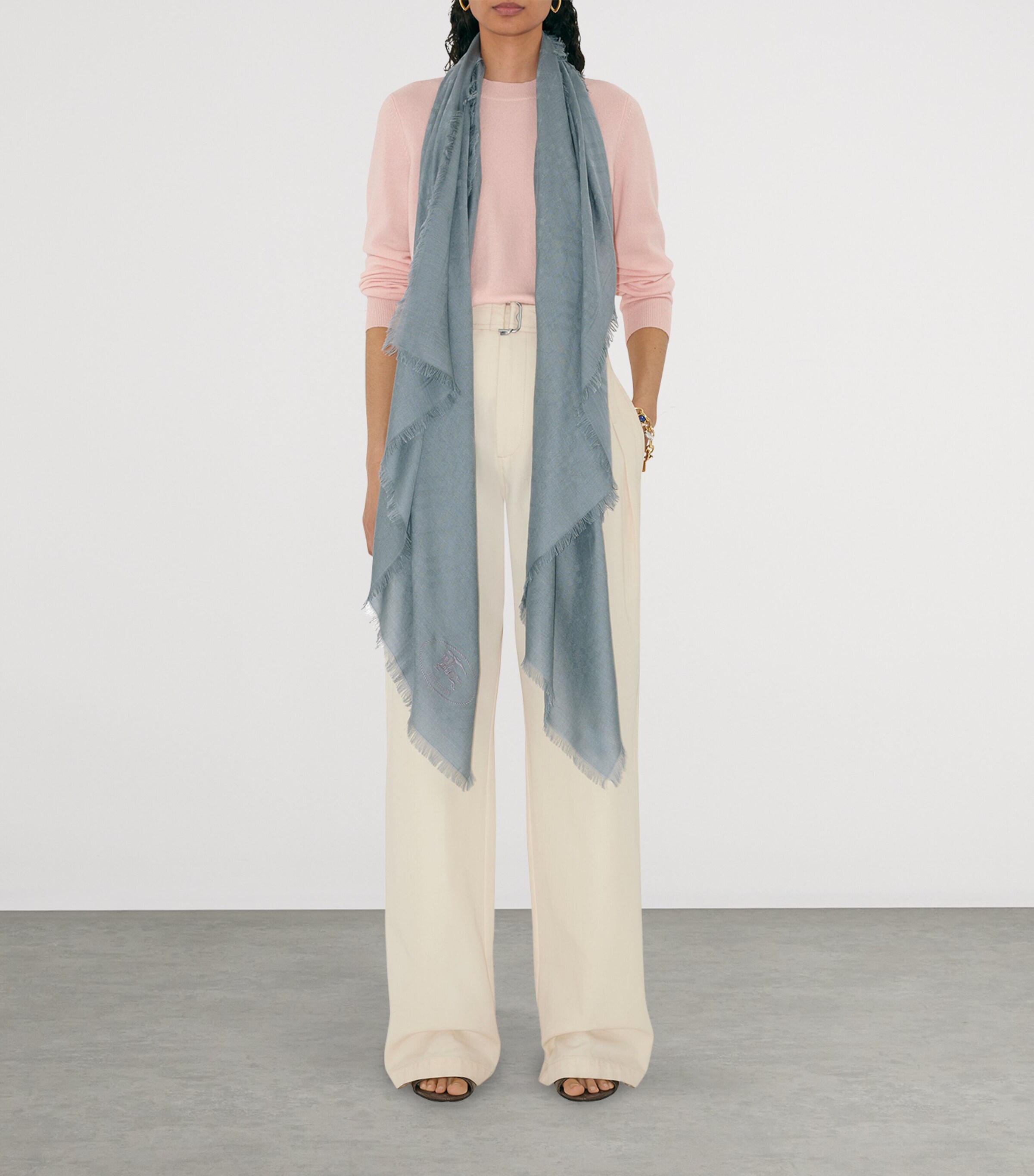 Burberry Wool-Silk Wide Check Scarf Index Grey Image 2
