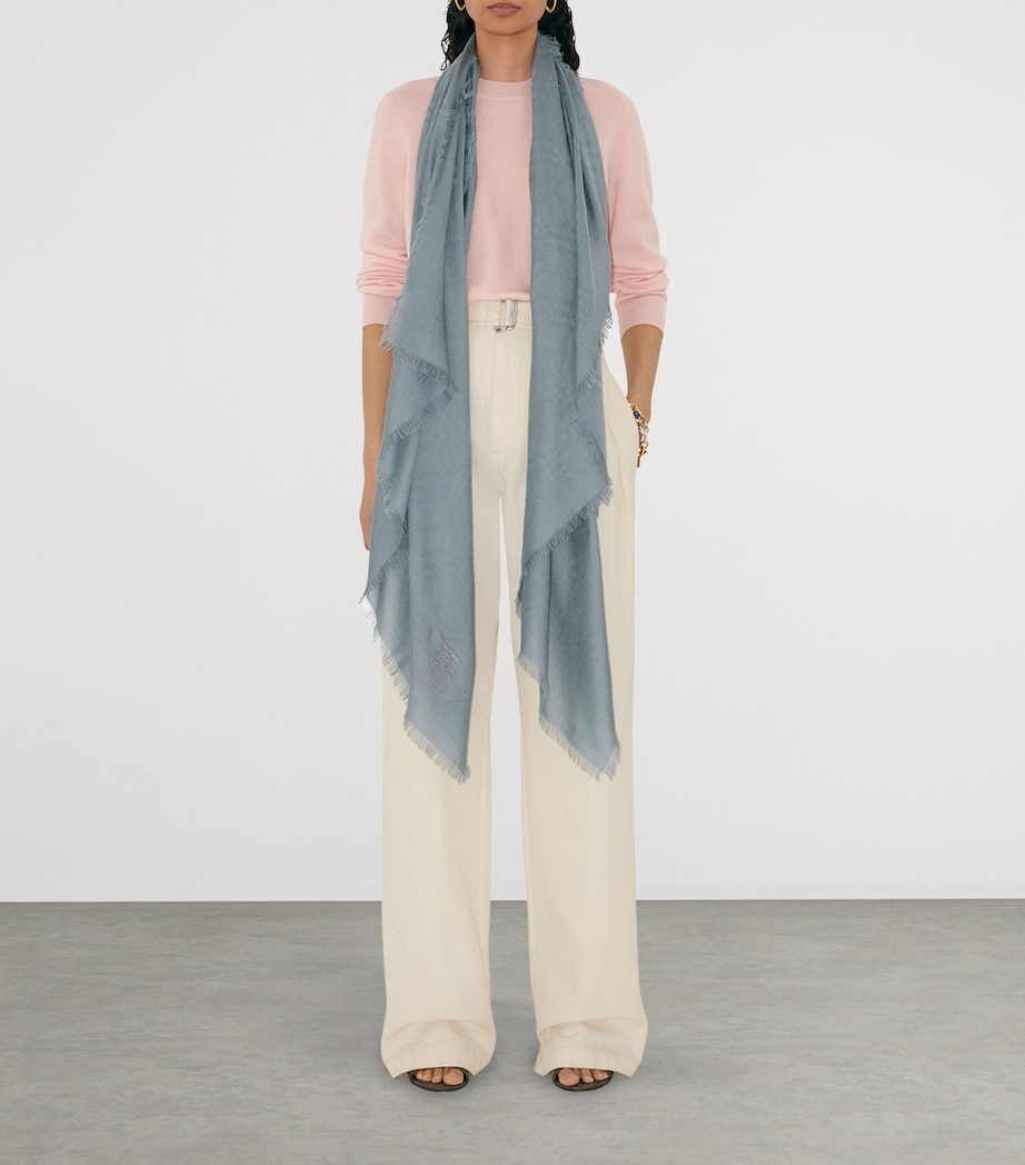 Wool-Silk Wide Check Scarf INDEX GREY Image 2