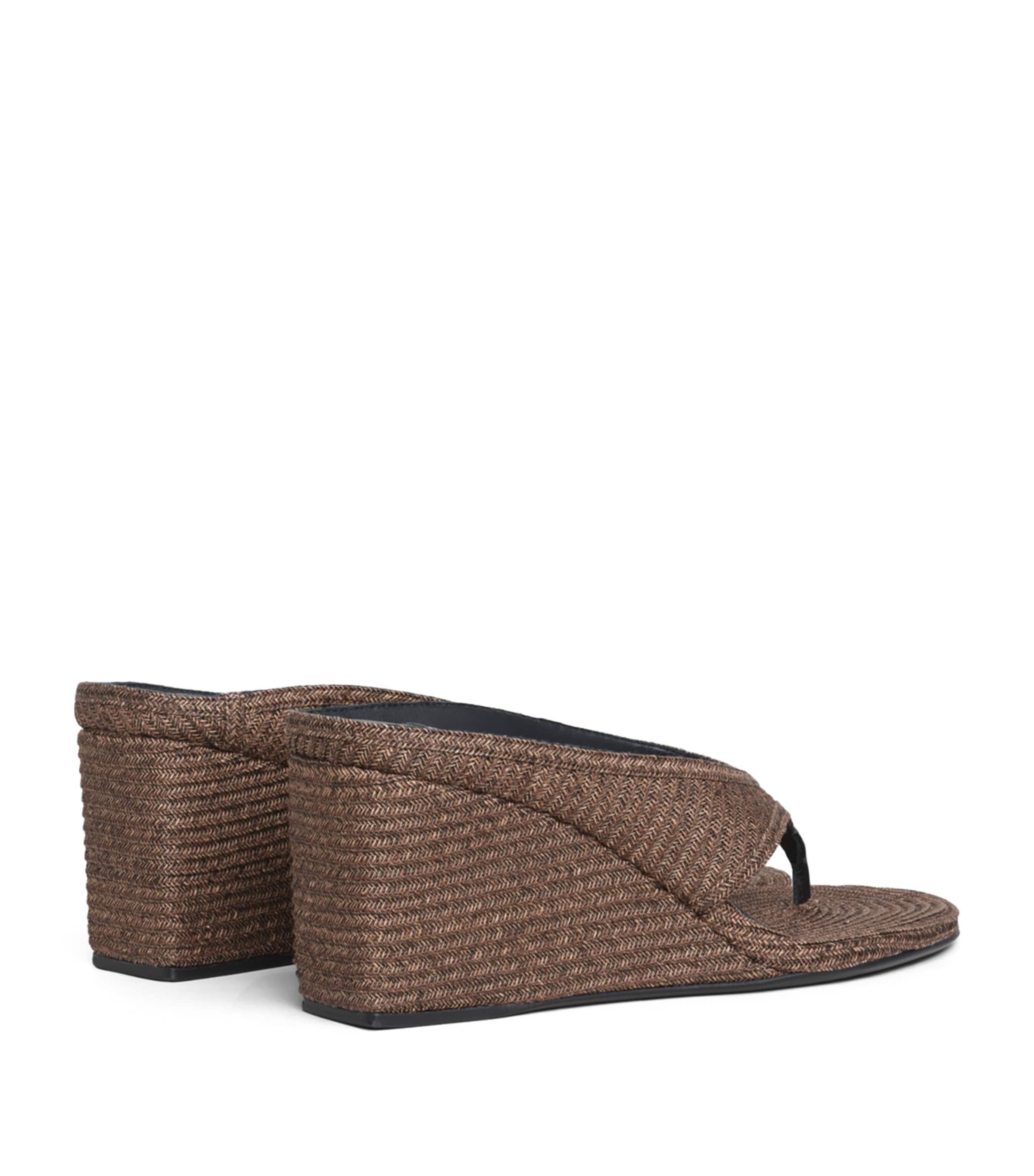 Alaïa Straw Woven Cube Wedge Sandals 75 Brown Image 3