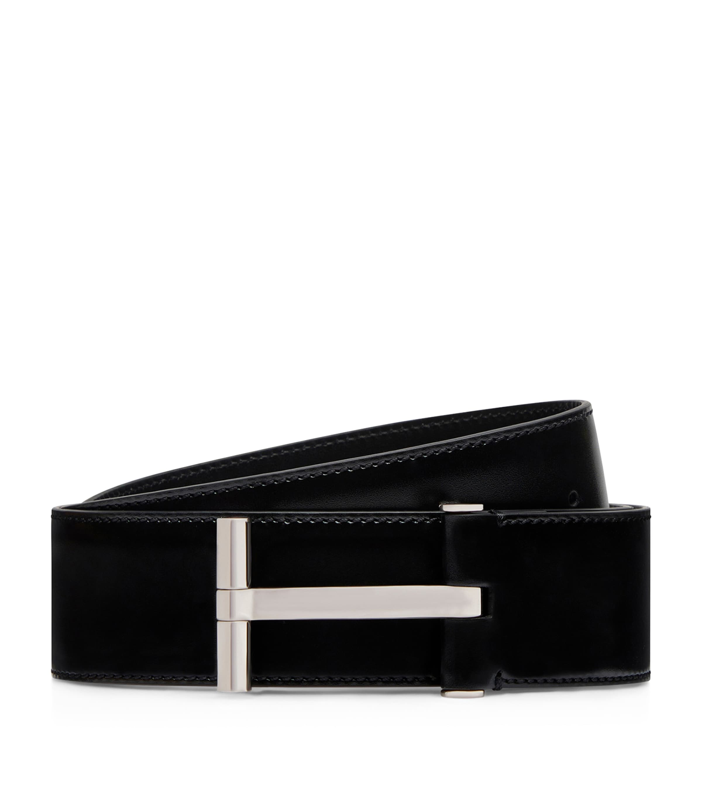 Tom Ford Leather Classic T Belt In Black