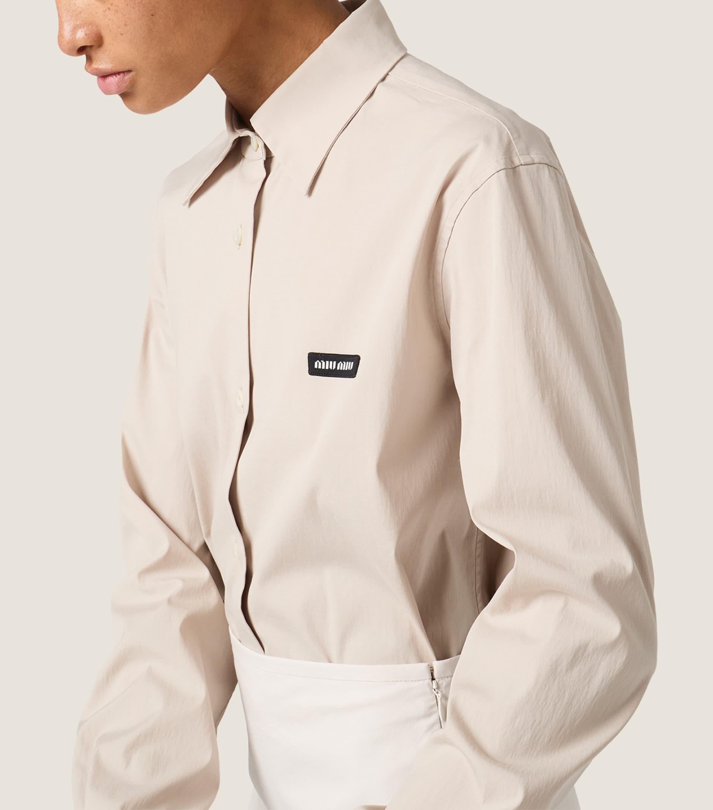 Miu Miu Womens Stretch-Poplin Shirt Neutral Image 5