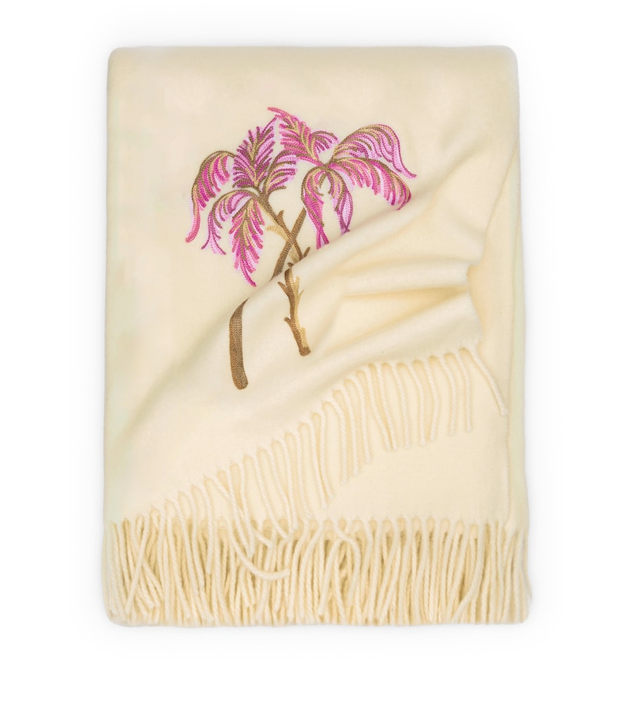 Virgin Wool Pink Palm Throw (132cm × 159cm) CREAM WOOL Image 1