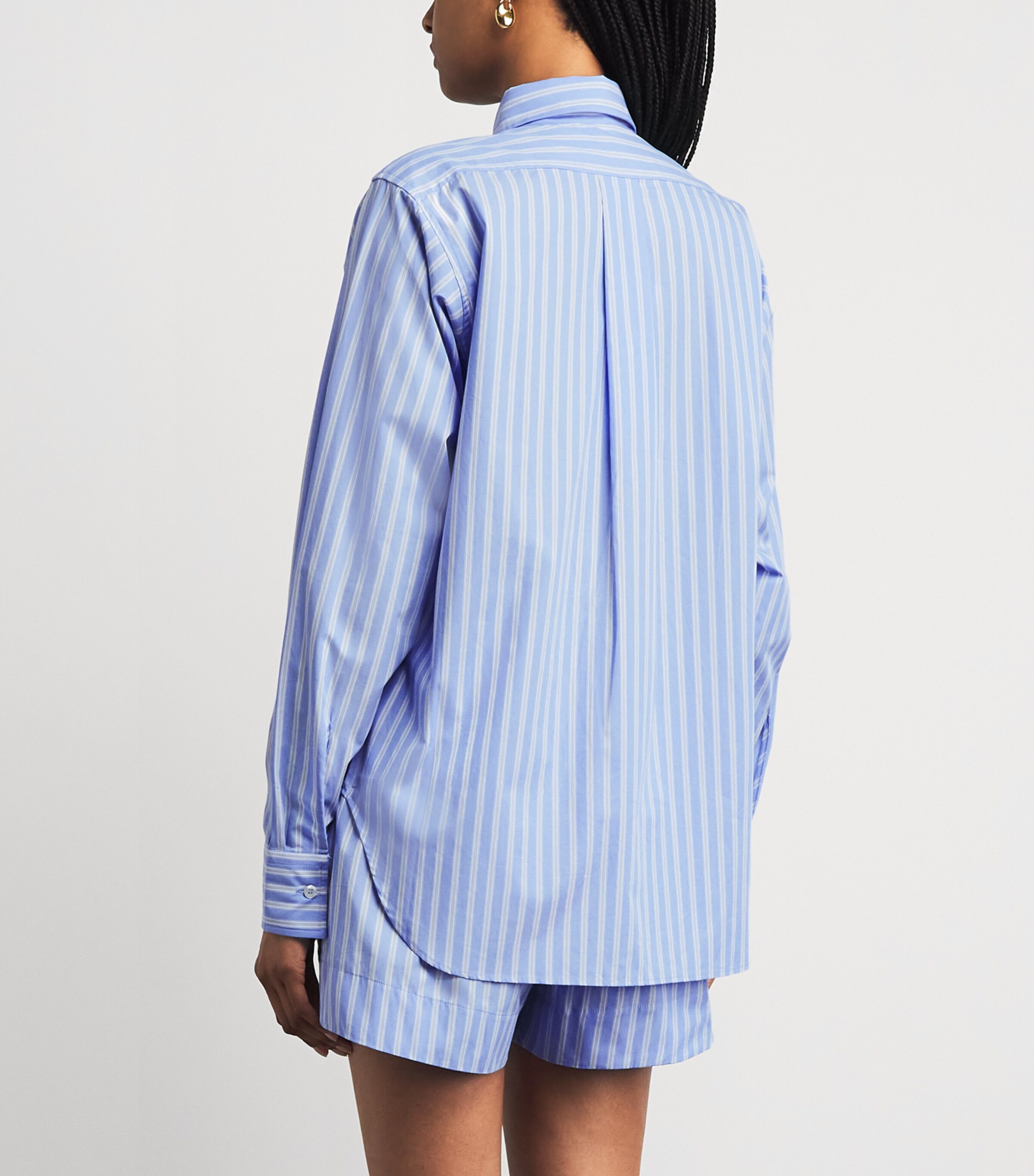 Hunza G Womens Cotton Stripe Cabana Shirt Cornflower Image 5